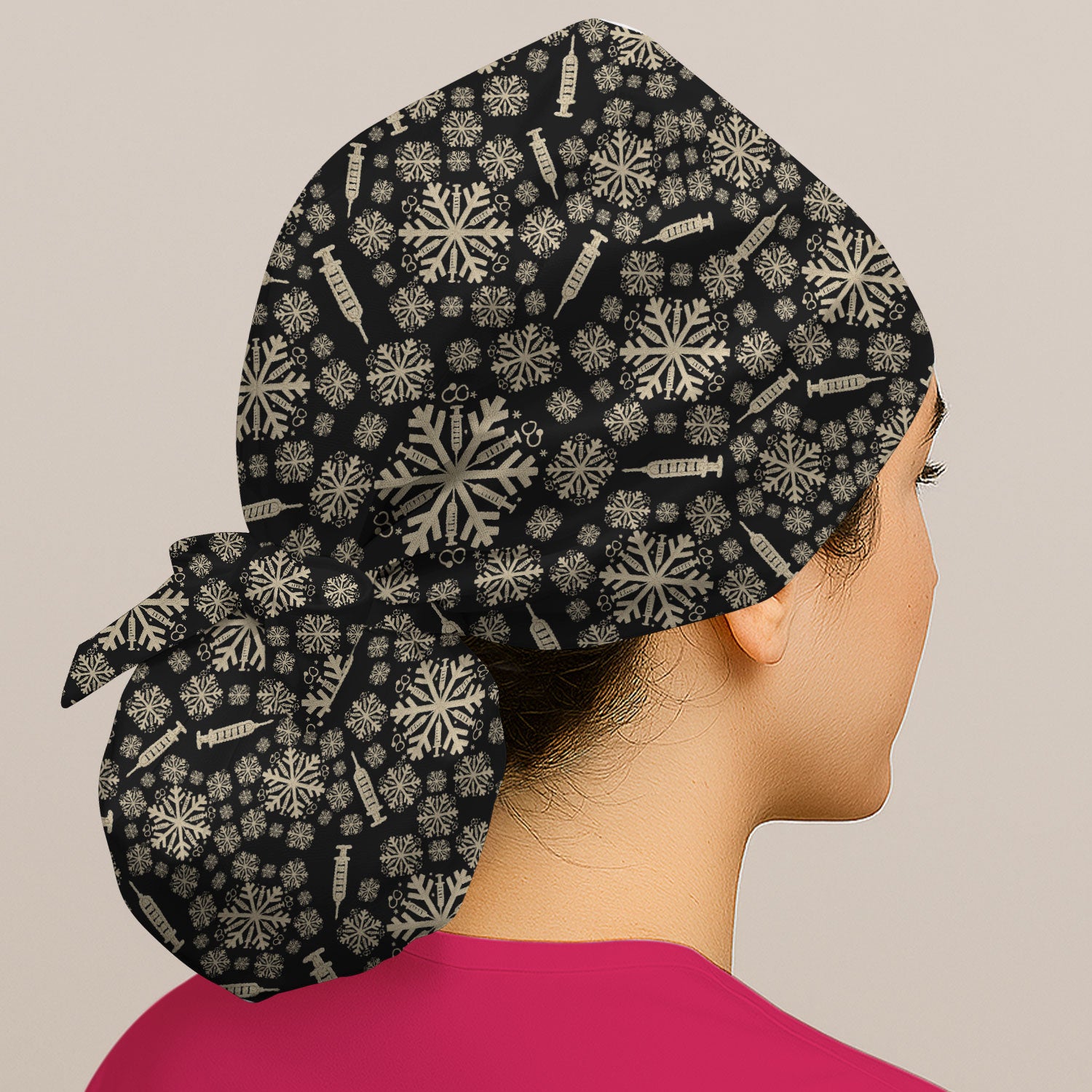 Snowflake Syringe Bouffant Scrub Caps for Women - Winter Snow Holiday Nursing Gift - Breathable Fabrics Caps Uniform