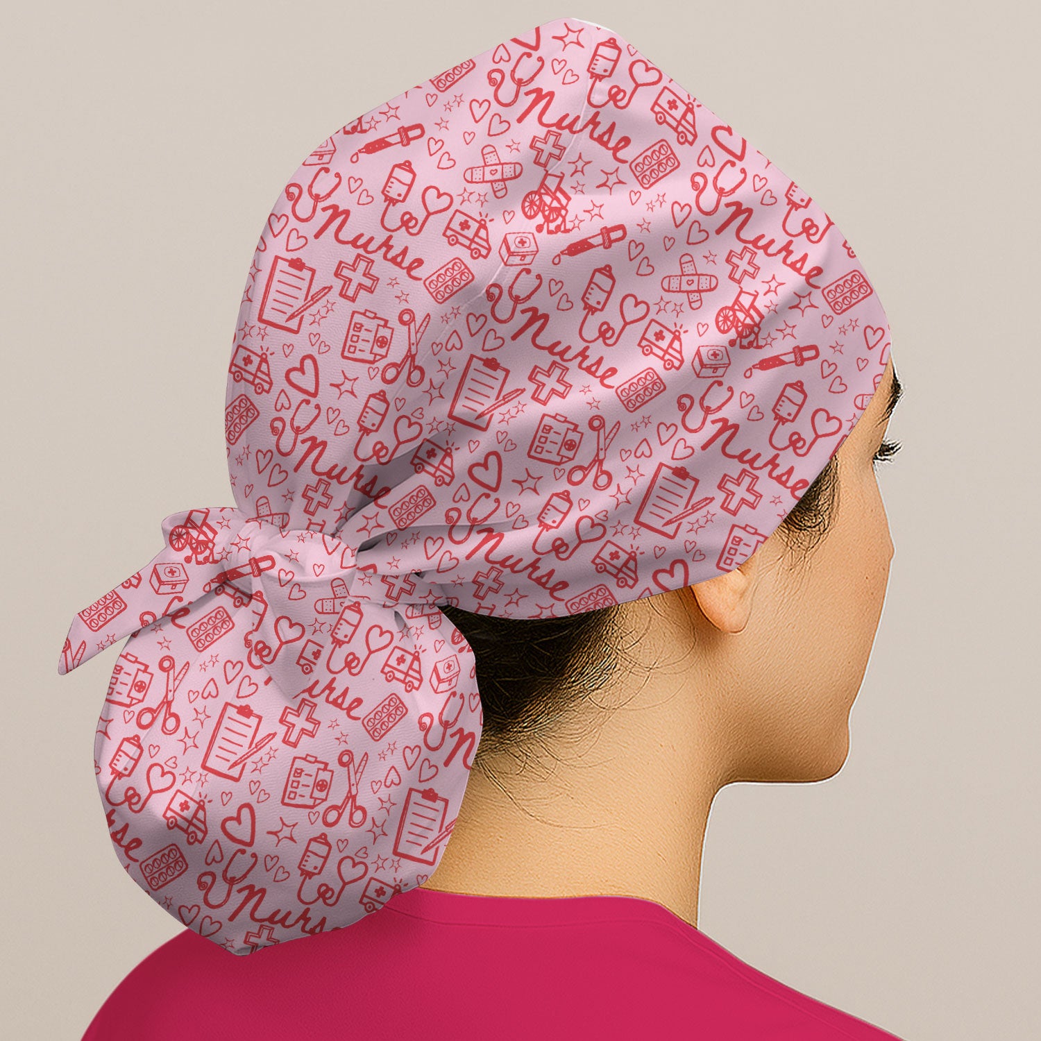 Cute Nurse Heart Medical Pattern Scrub Cap, Surgical Caps for Doctors