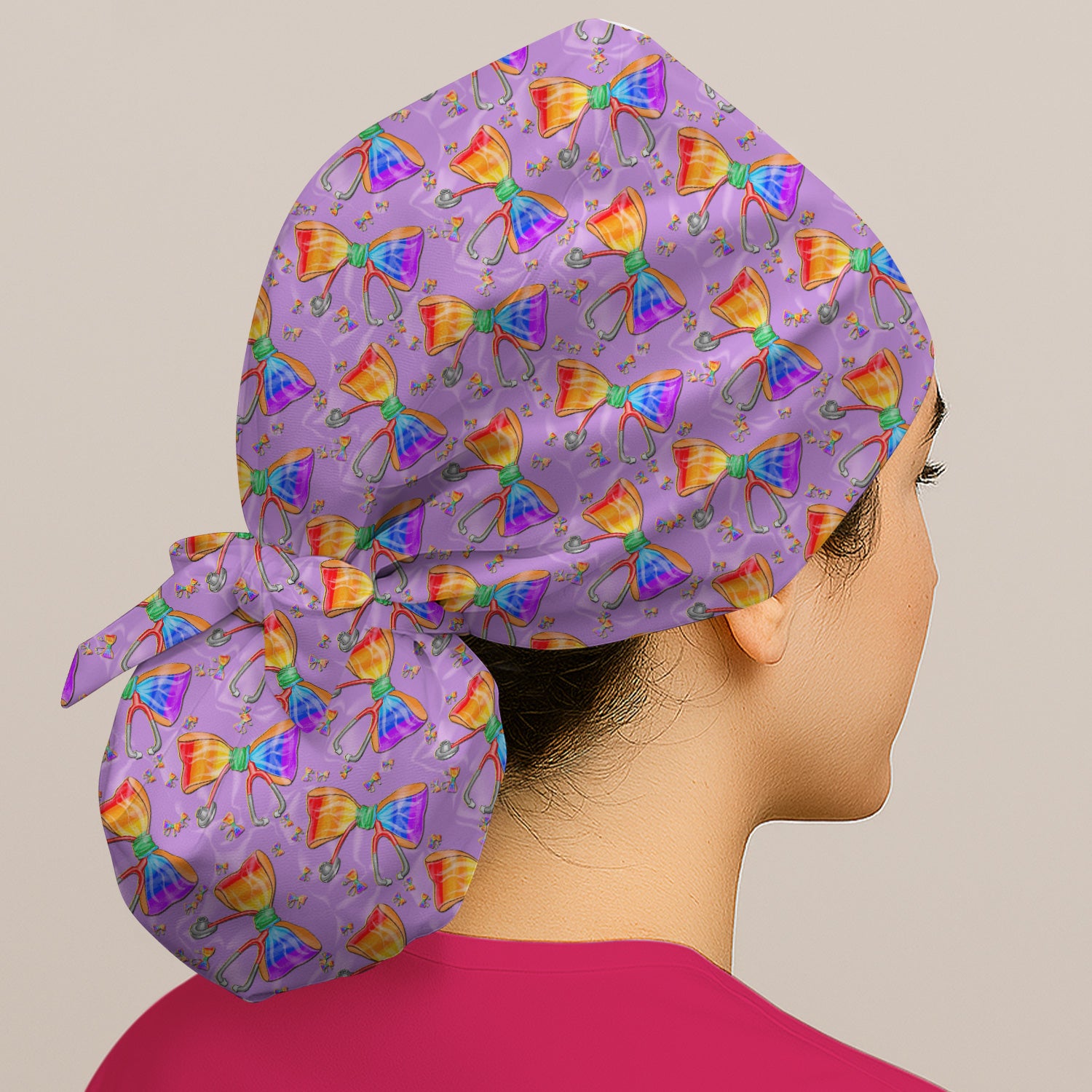 Colorful Rainbow Bow Stethoscope Pattern Scrub Cap, Surgical Caps for Doctors