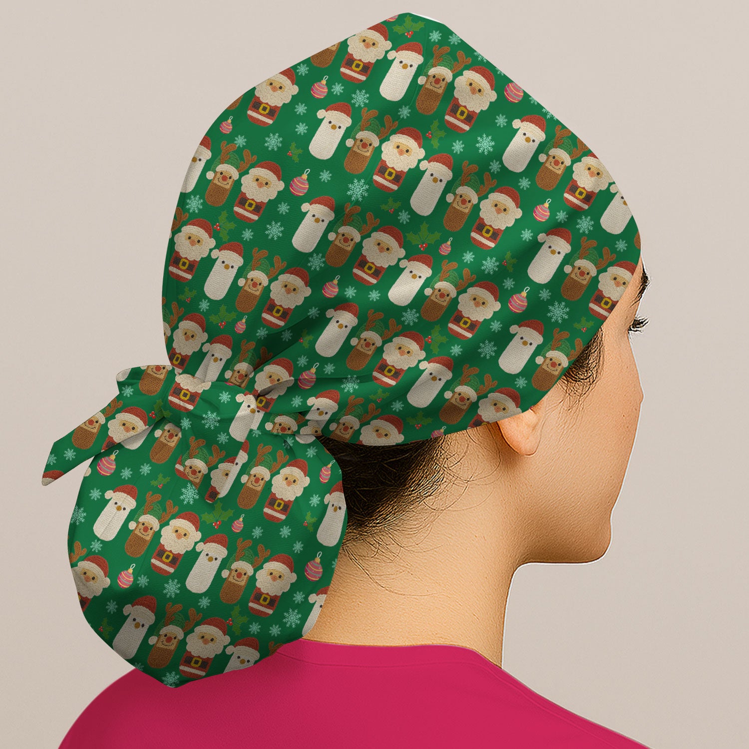 Christmas Santa Reindeer Snowman Bouffant Scrub Caps for Women - Holiday Chill Pill Caps for Nurses