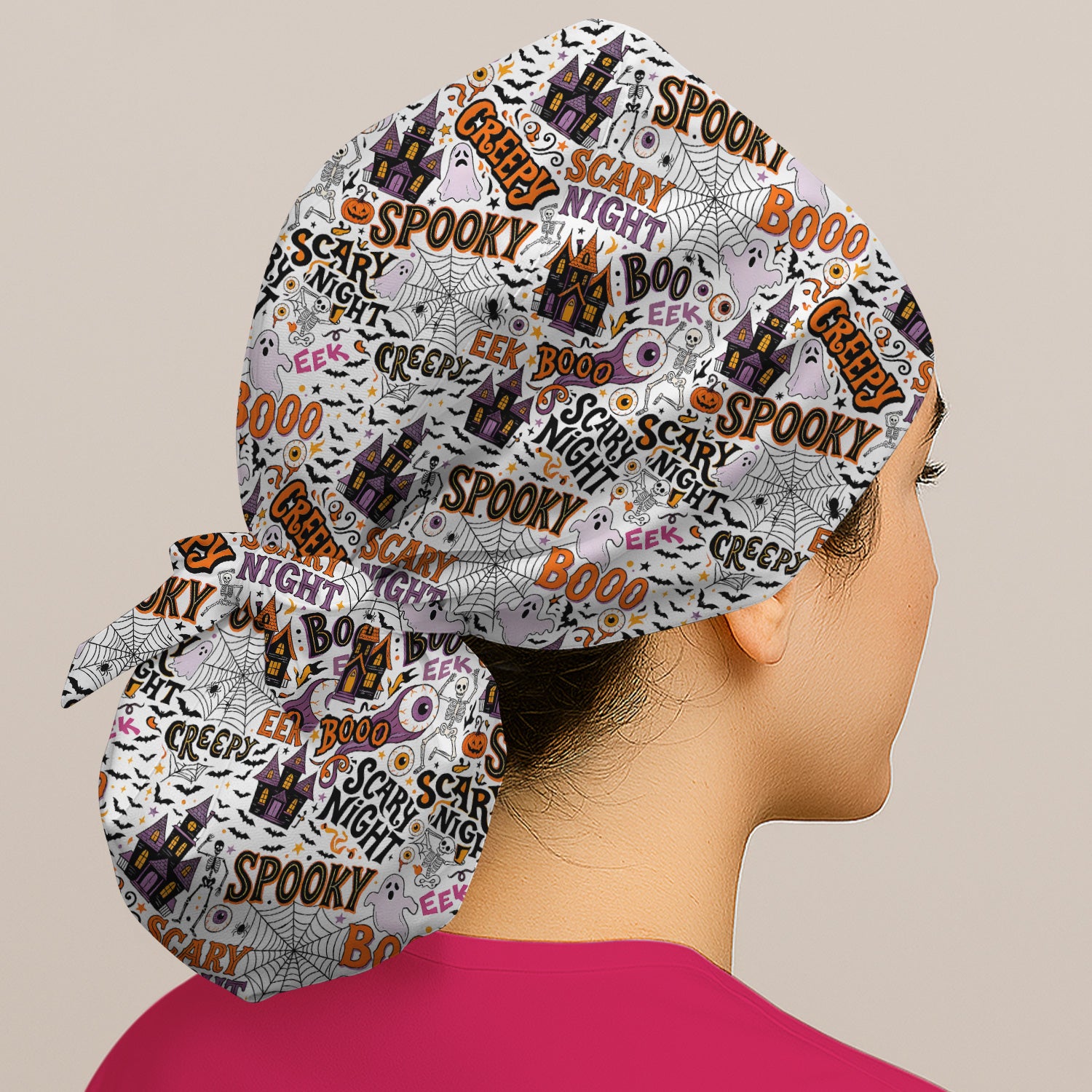 Spooky Halloween Haunted House Typography Scrub Cap, Surgical Caps for Doctors