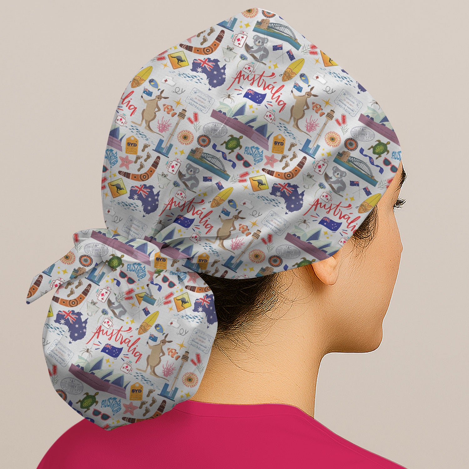 Australia Bouffant Scrub Caps for Women - Aussie Kangaroo Koala Surgical Caps for Doctors - Breathable Fabrics Caps Uniform
