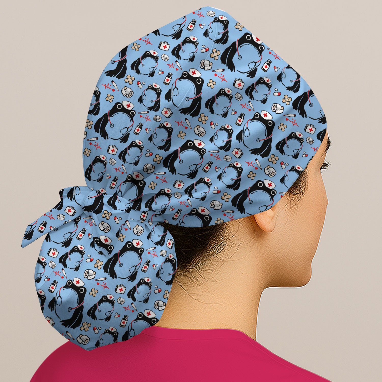 Cute Frog Nurse Medical Print Scrub Cap, Breathable Fabrics Caps Uniform