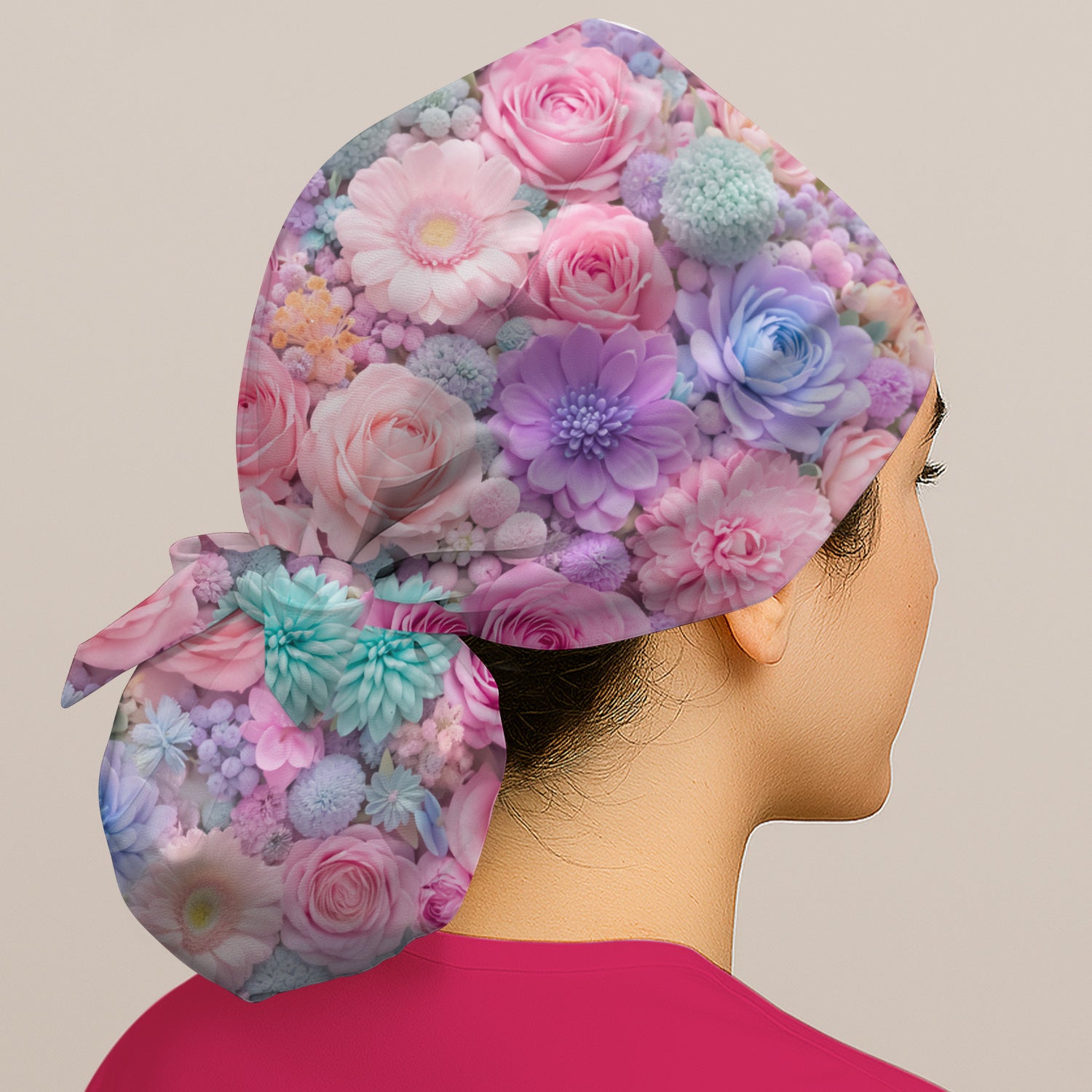 Pastel Floral Scrub Cap, Pink Rose Candy Color Surgical Cap for Doctors