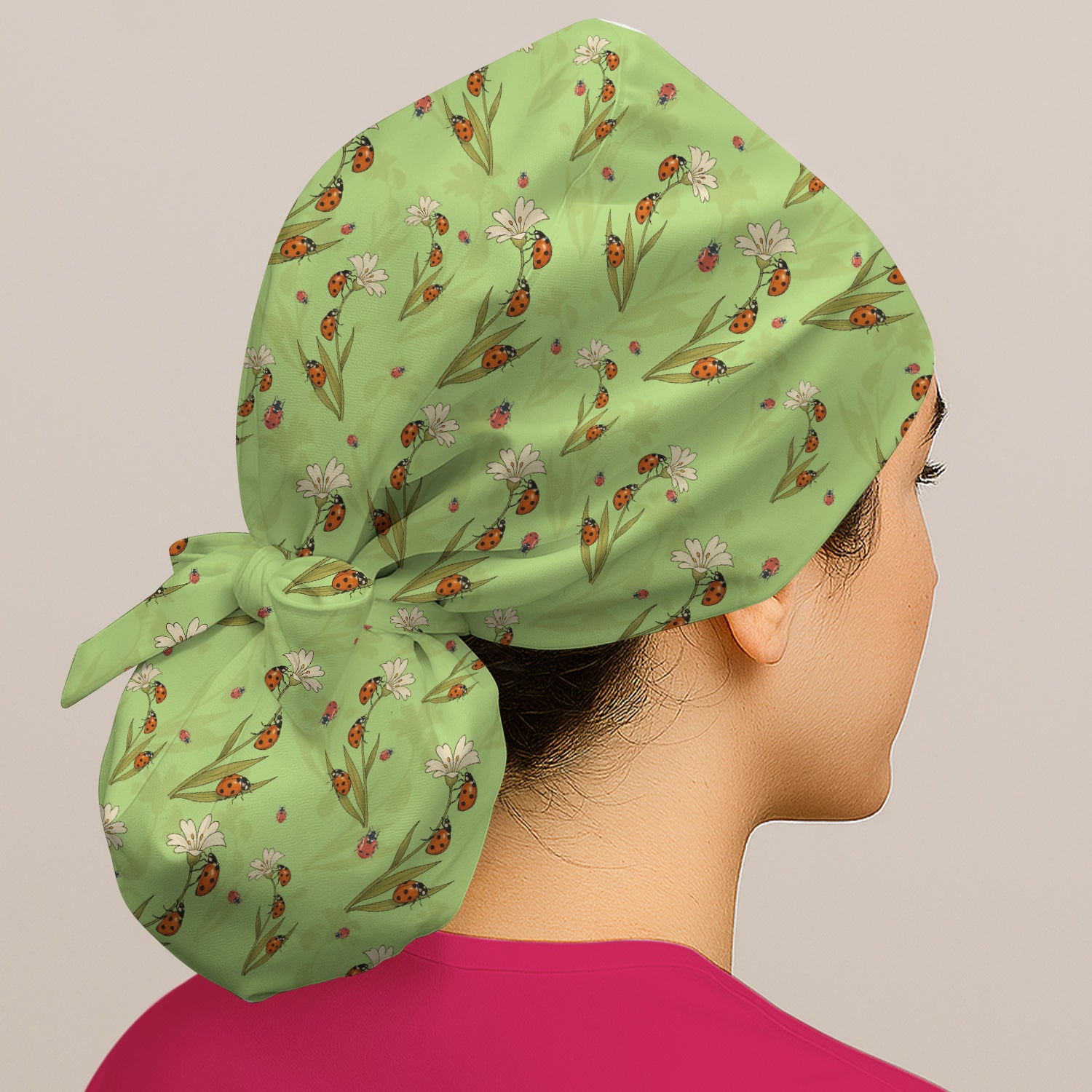 Fresh Daisy Ladybug Garden Pattern Cap, Bouffant Scrub Caps for Women