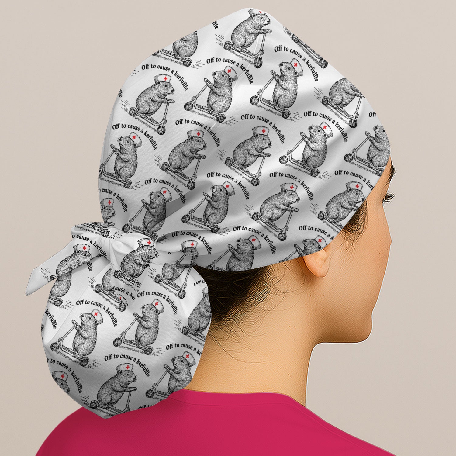 Funny Nurse Mouse Scooter Print Bouffant Scrub Cap, Surgical Caps for Doctors