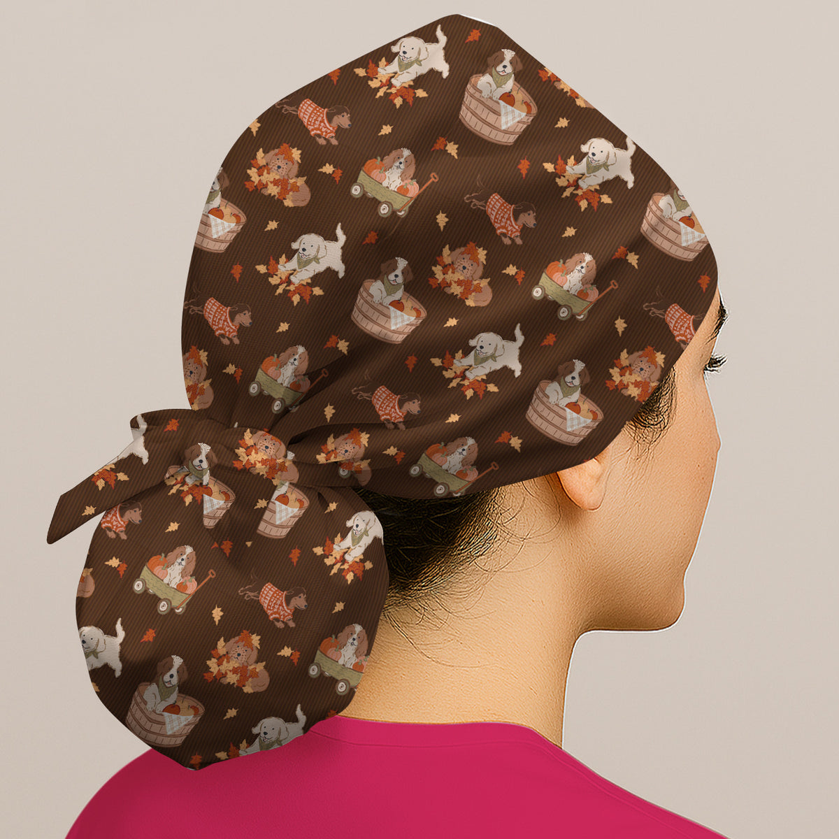 Cute Autumn Dogs And Falling Leaves Scrub Cap, Surgical Caps for Doctors