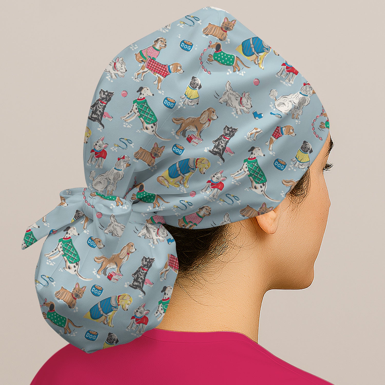 Cute Dog Wearing Sweater Playing Ball Pattern Scrub Cap, Bouffant Scrub Caps for Women