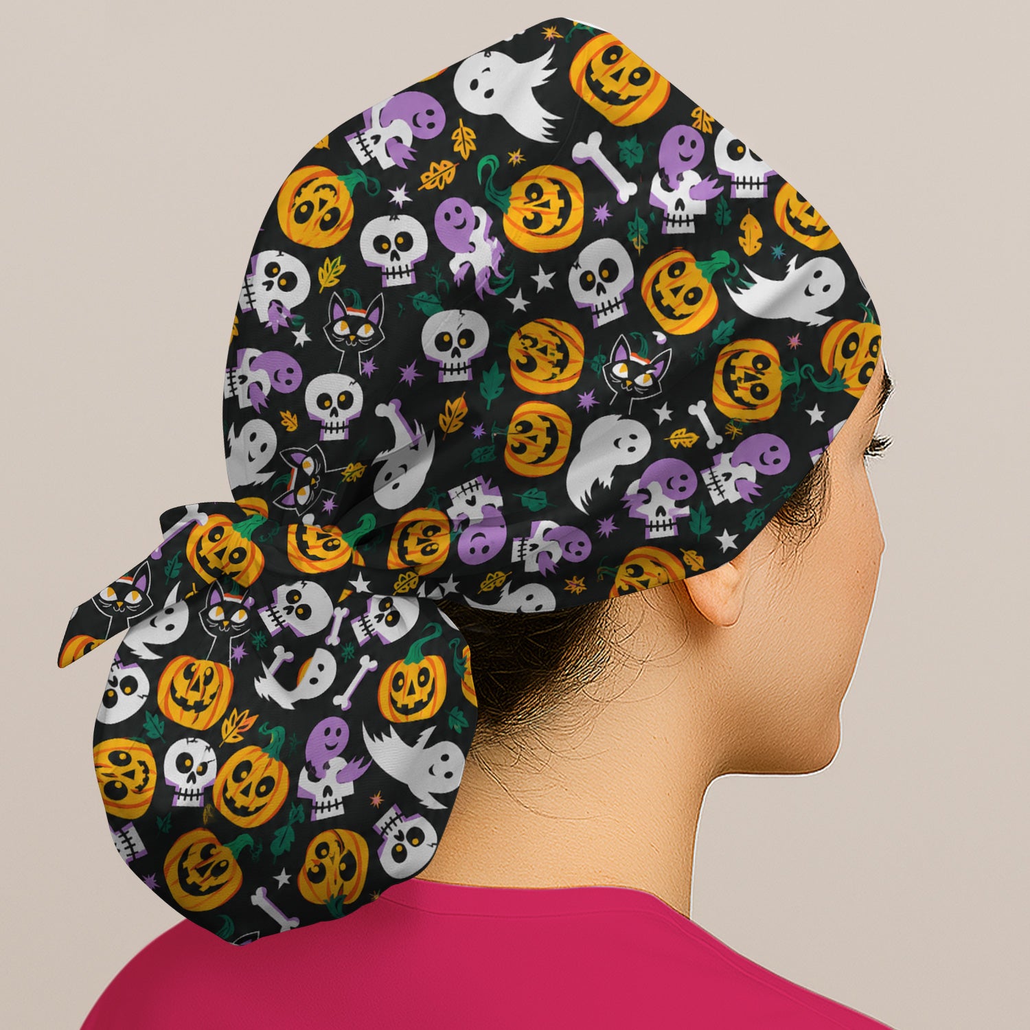 Spooky Pumpkin Ghost Print Scrub Cap, Surgical Caps for Doctors