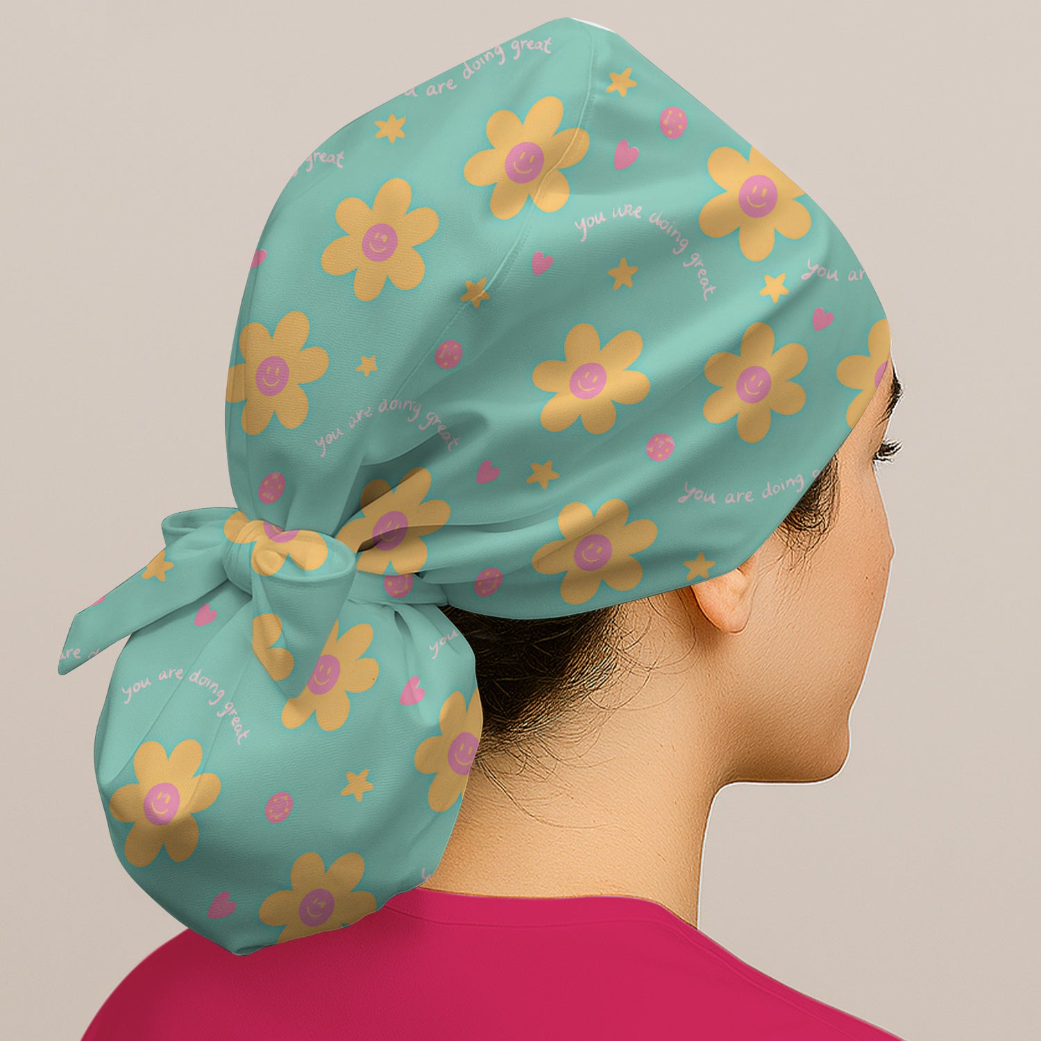 Cheerful Smiley Flower Pattern, Positive Medical Scrub Cap, Surgical Caps for Doctors