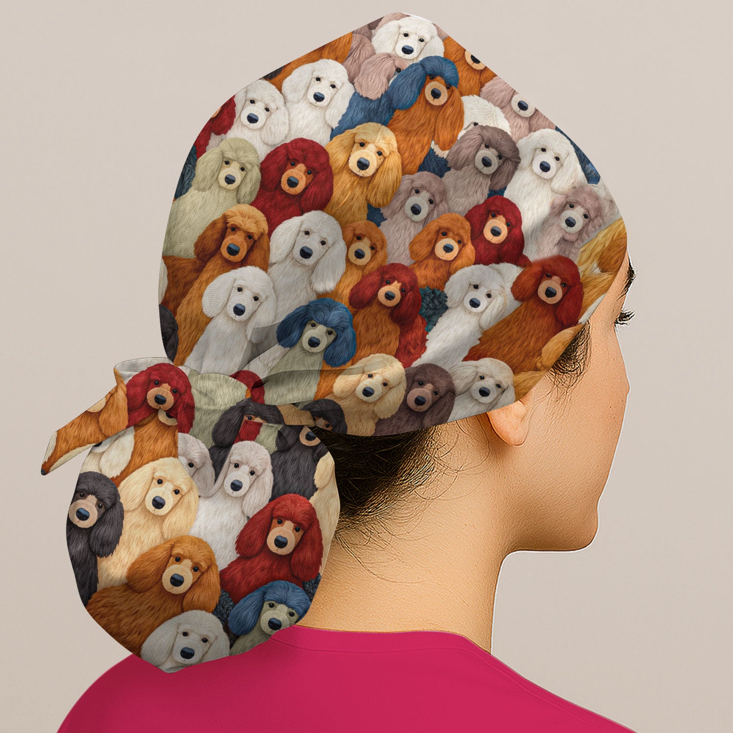 Multicolor Poodle Dog Pattern Scrub Cap, Breathable Fabrics Caps Uniform