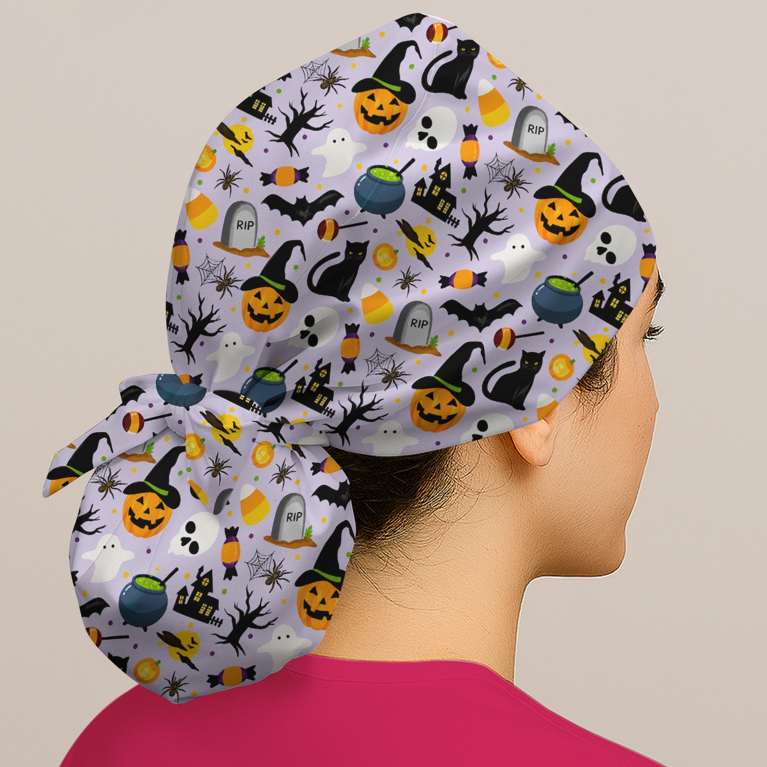Ghost Pumpkin Witch Pattern Scrub Cap, Surgical Caps for Doctors