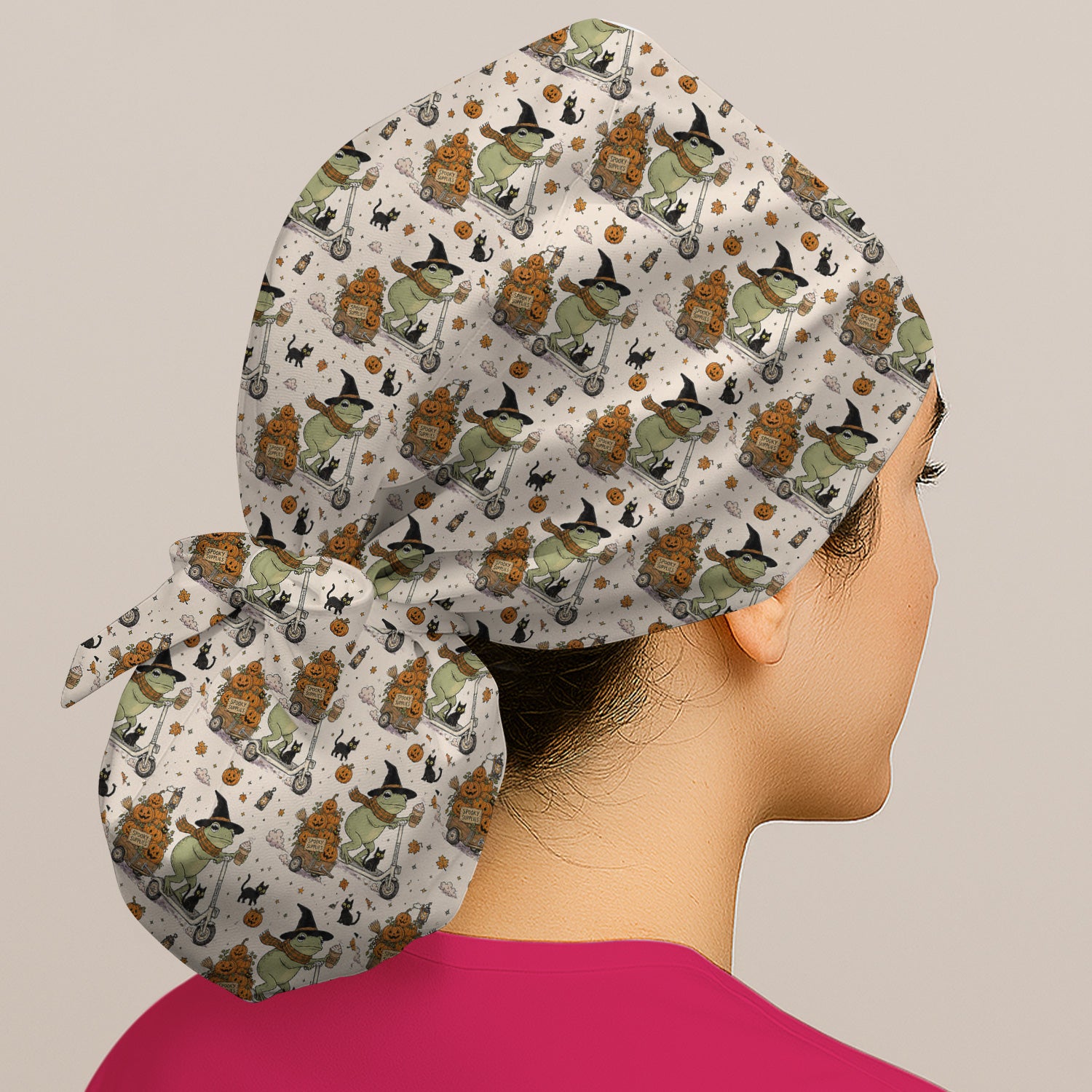 Cute Halloween Witch Frog And Pumpkins Scrub Cap, Surgical Caps for Doctors