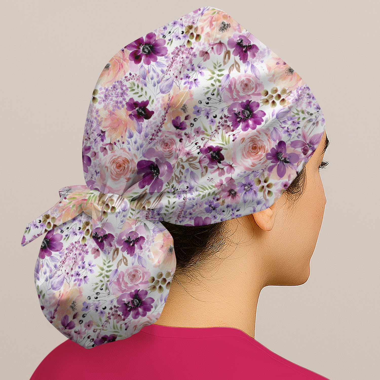 Elegant Watercolor Floral Bloom Scrub Cap, Surgical Caps for Doctors