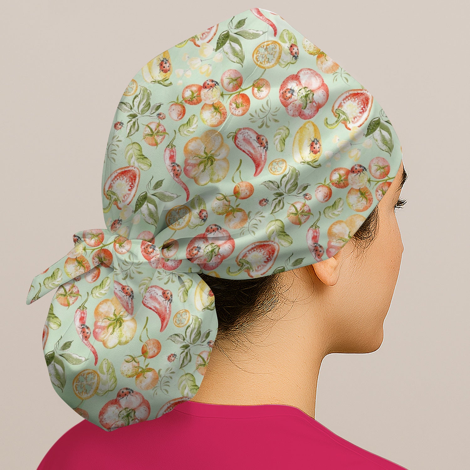 Cute Watercolor Veggie Ladybug Pattern Scrub Cap, Surgical Caps for Doctors