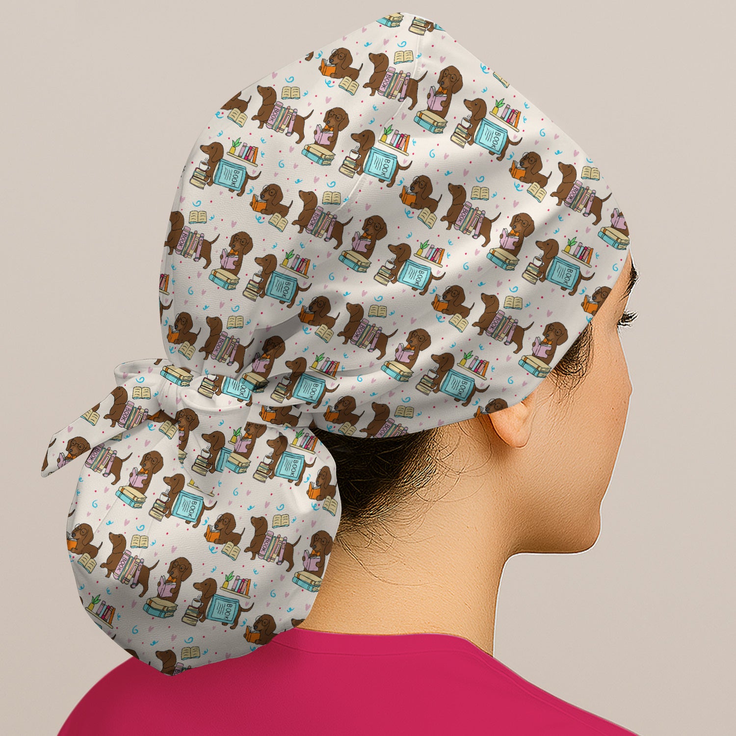 Cute Bookish Dachshund Reading Scrub Cap, Surgical Caps for Doctors