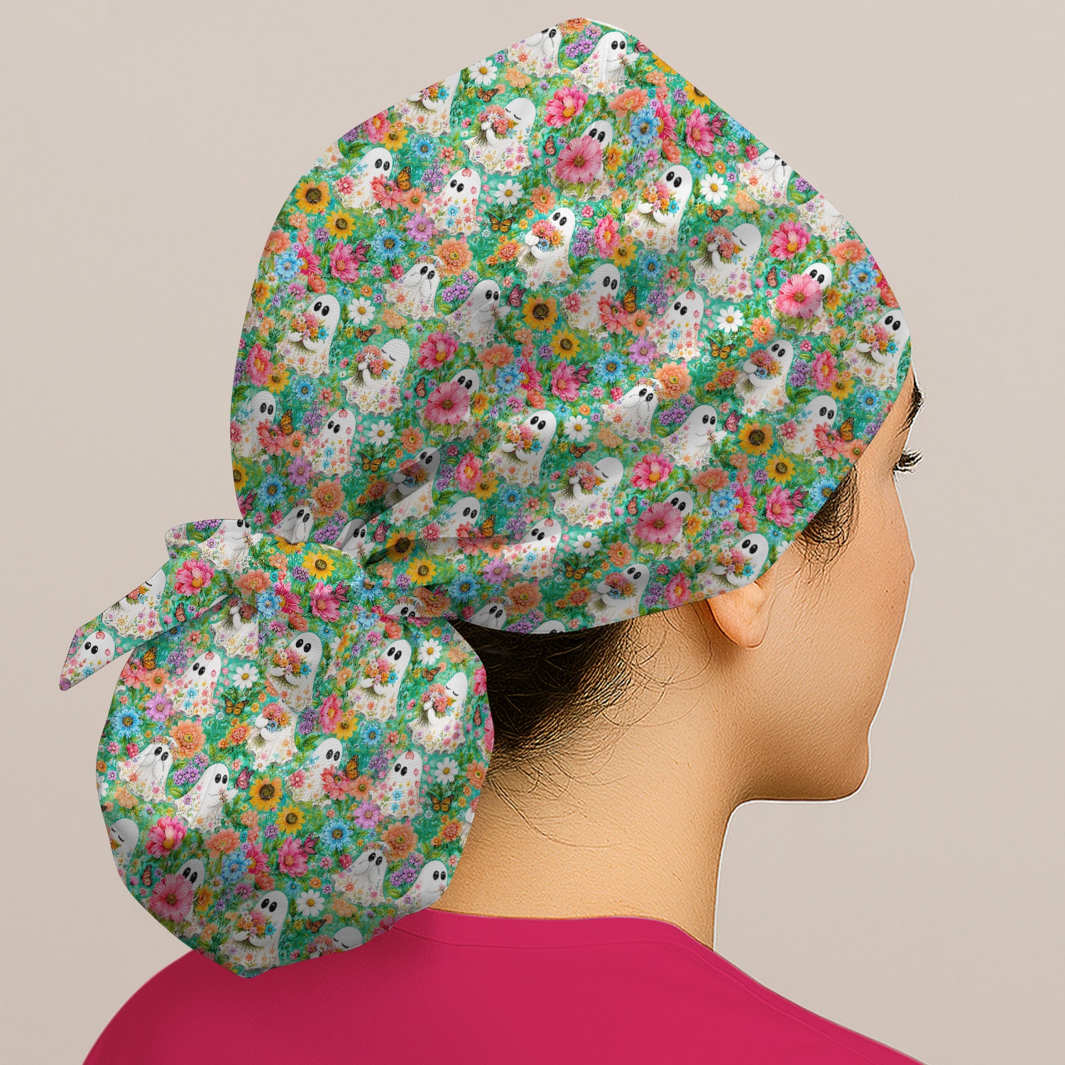 Cute Halloween Floral Ghosts Scrub Cap, Surgical Caps for Doctors