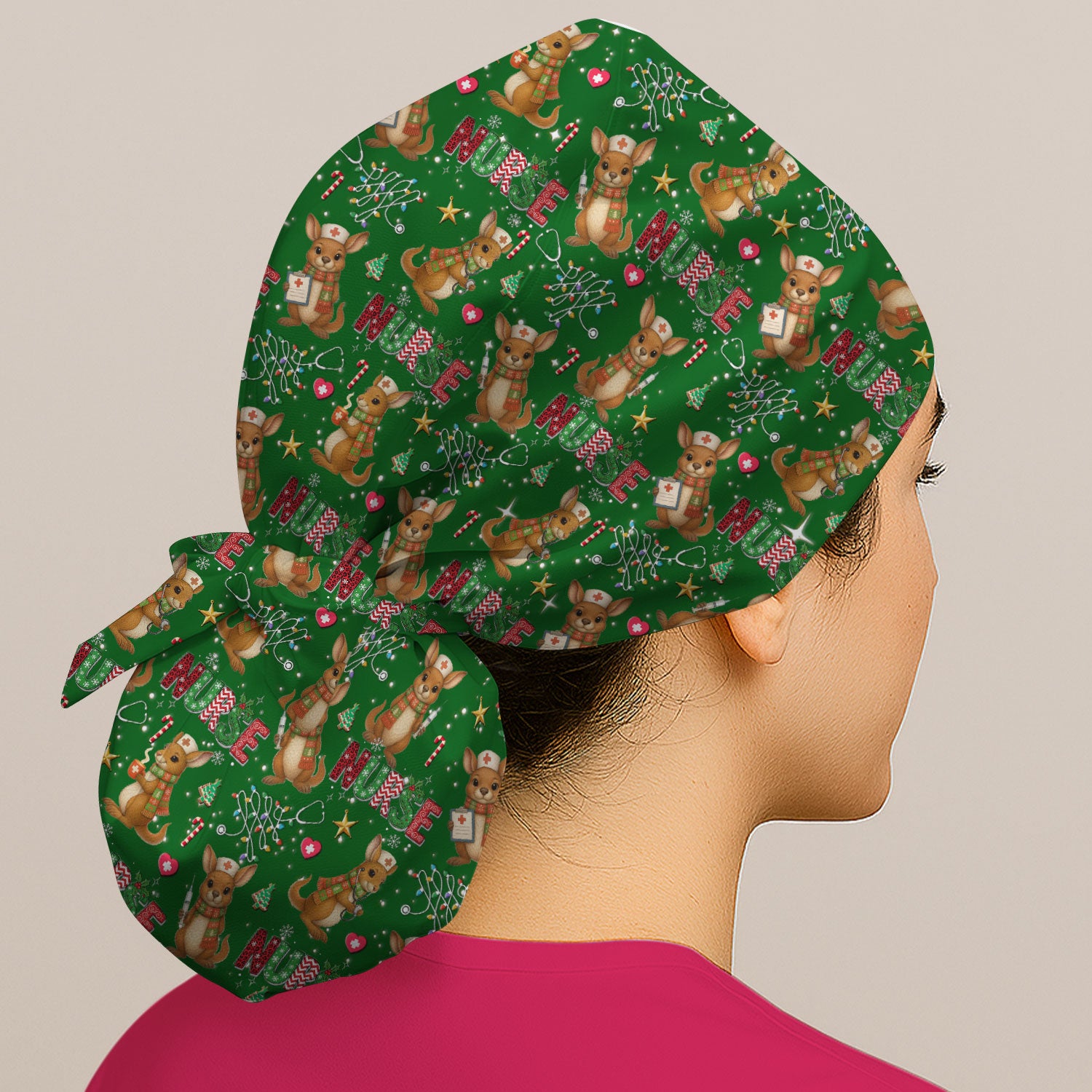 Aussie Kangaroo Christm Bouffant Scrub Caps for Women - Funny Holiday Nursing Gift - Breathable Fabrics Caps Uniform