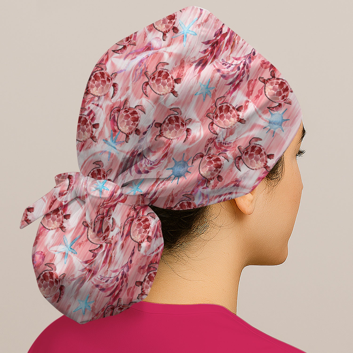 Pink Sea Turtle Ocean Pattern Scrub Cap, Surgical Caps for Doctors