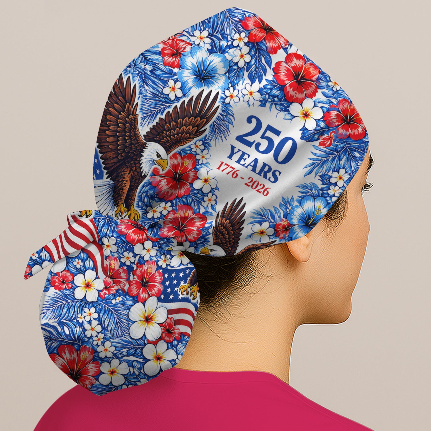 Patriotic Eagle Floral Pattern, America 250 Medical Scrub Cap, Surgical Caps for Doctors
