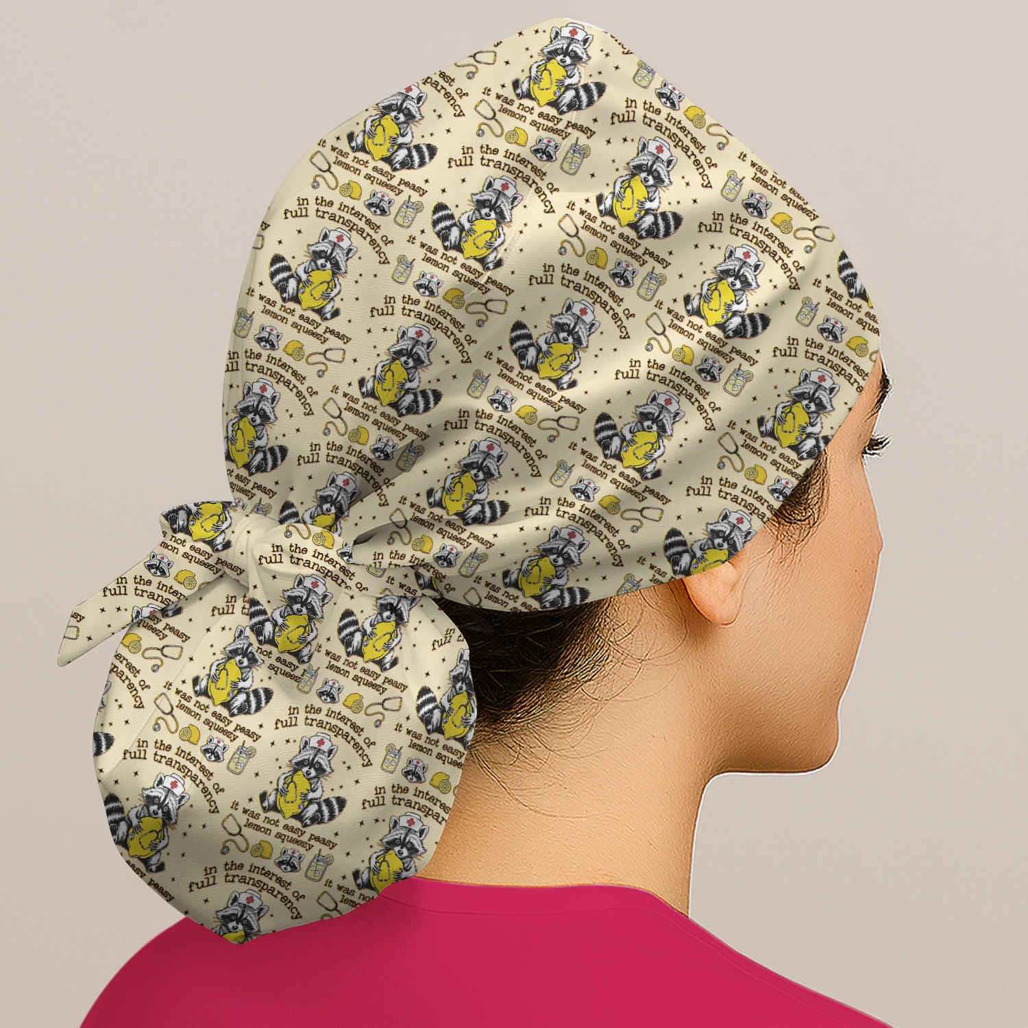 Raccoon Lemon Quote Medical Humor Pattern Scrub Cap, Surgical Caps for Doctors
