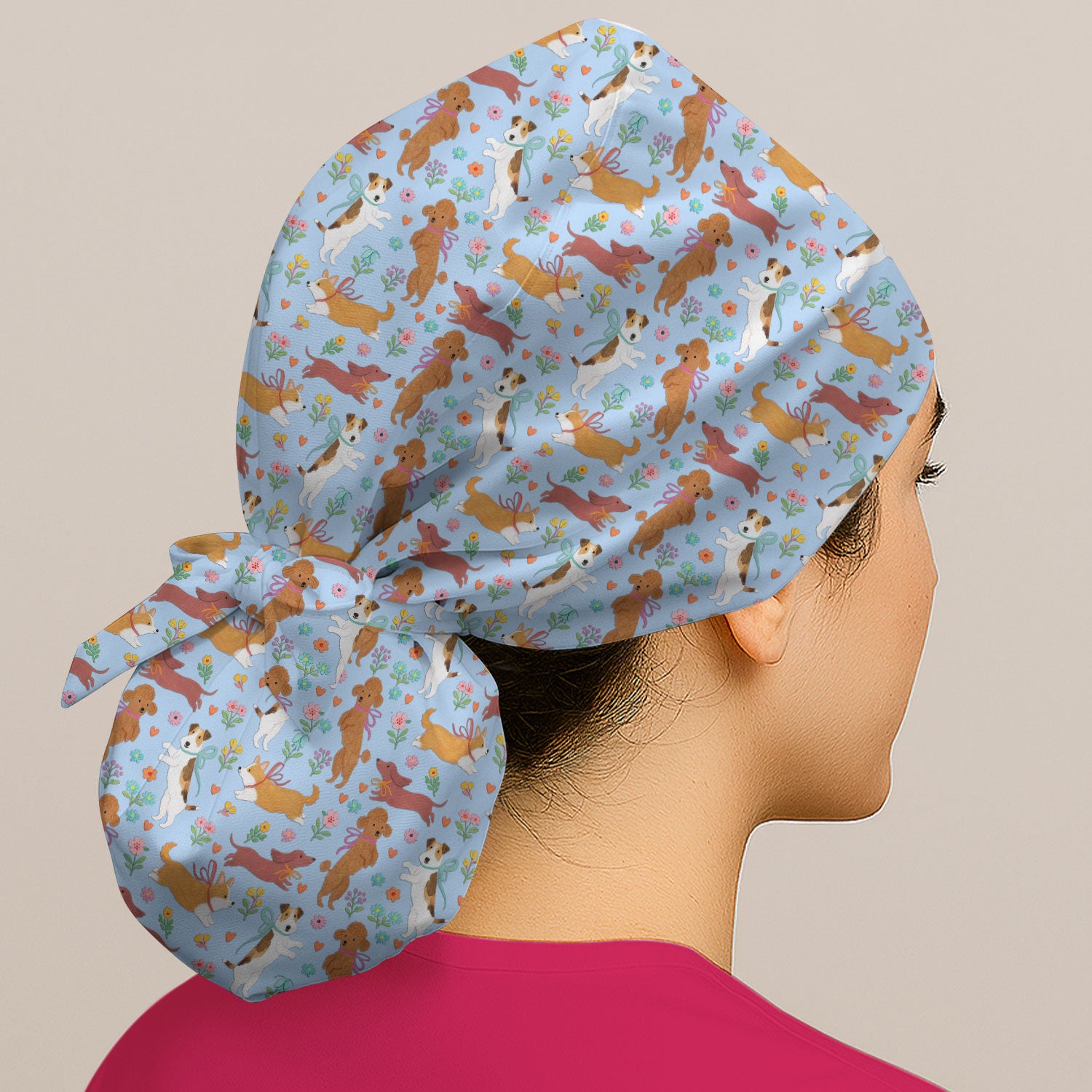 Cute Cartoon Dog Print Scrub Cap, Bouffant Scrub Caps for Women