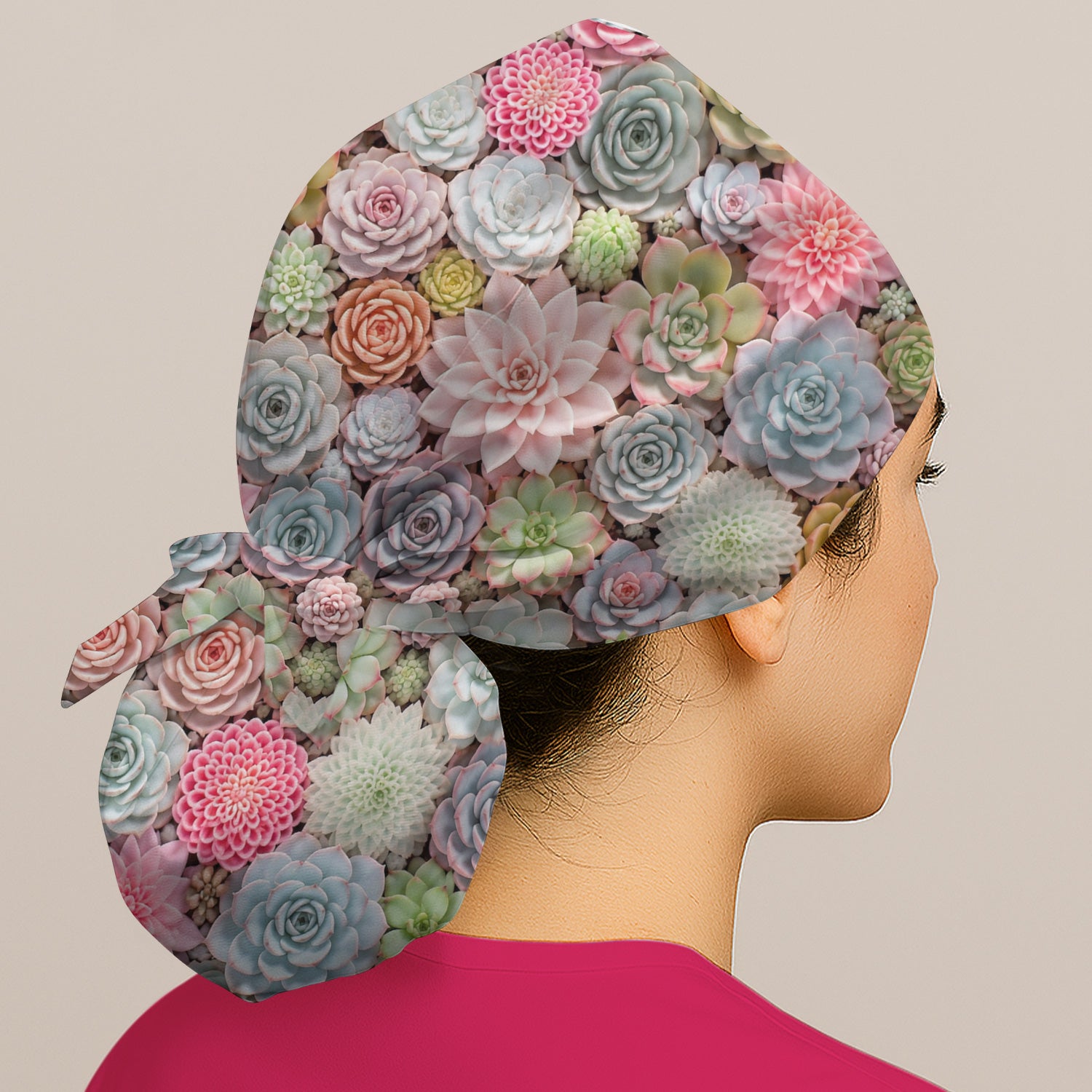 Cute Pastel Succulent Blossom Pattern Scrub Cap, Surgical Caps for Doctors
