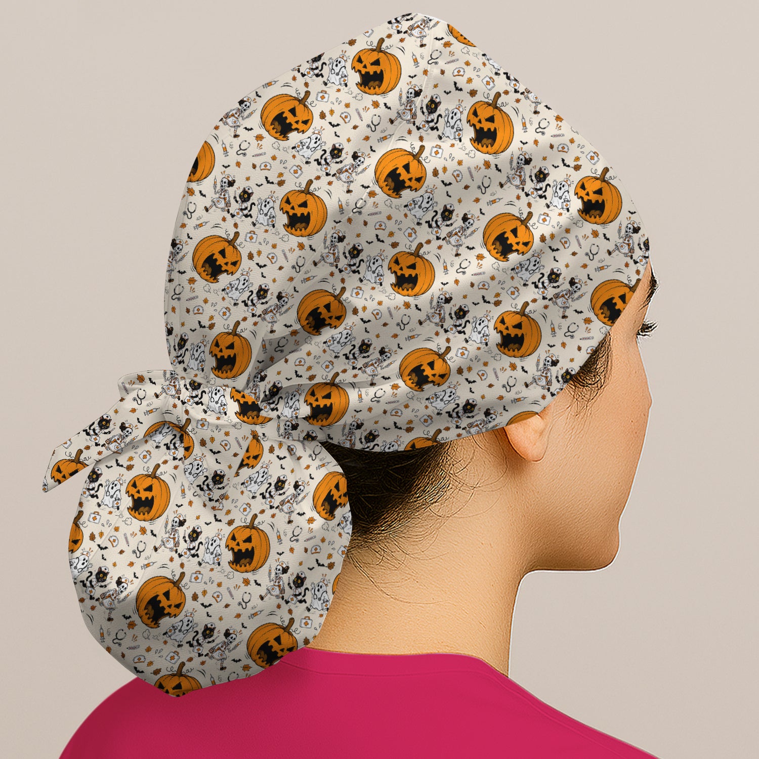 Funny Halloween Pumpkin Chasing Nurses Scrub Cap, Surgical Caps for Doctors