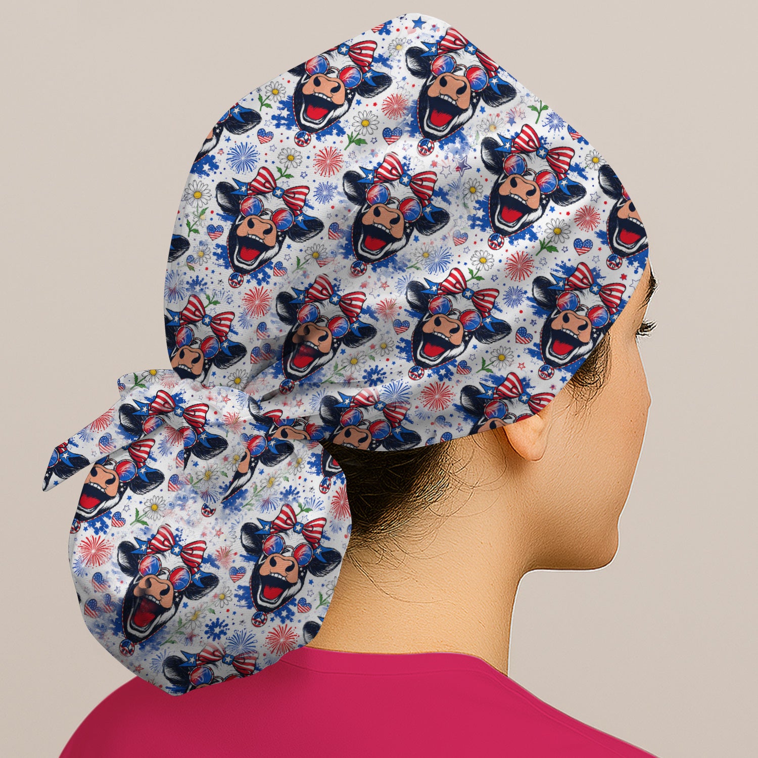 Funny Patriotic Cow Nurse Print Scrub Cap, Surgical Caps for Doctors