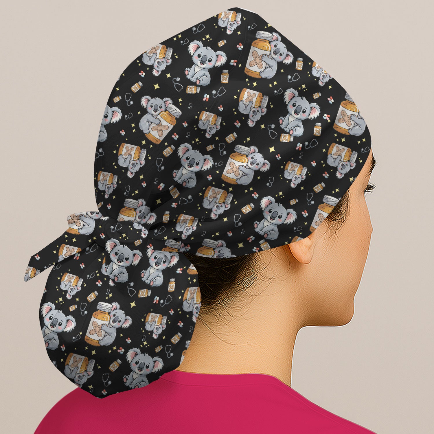 Cute Koala Nurse Bandage Medicine Print Cap, Breathable Fabrics Caps Uniform