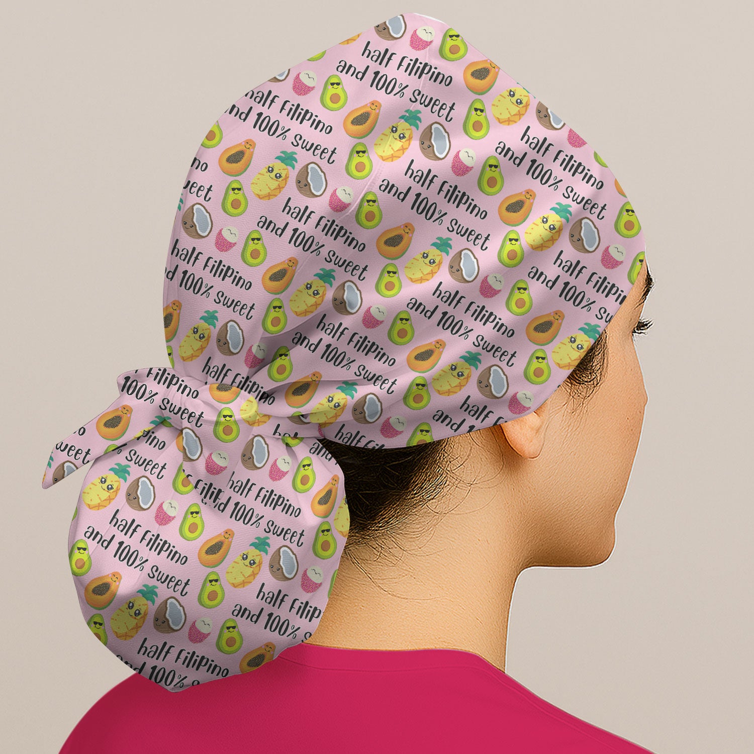 Playful Avocado Fruit Print Filipino Quote Cap, Bouffant Scrub Caps for Women