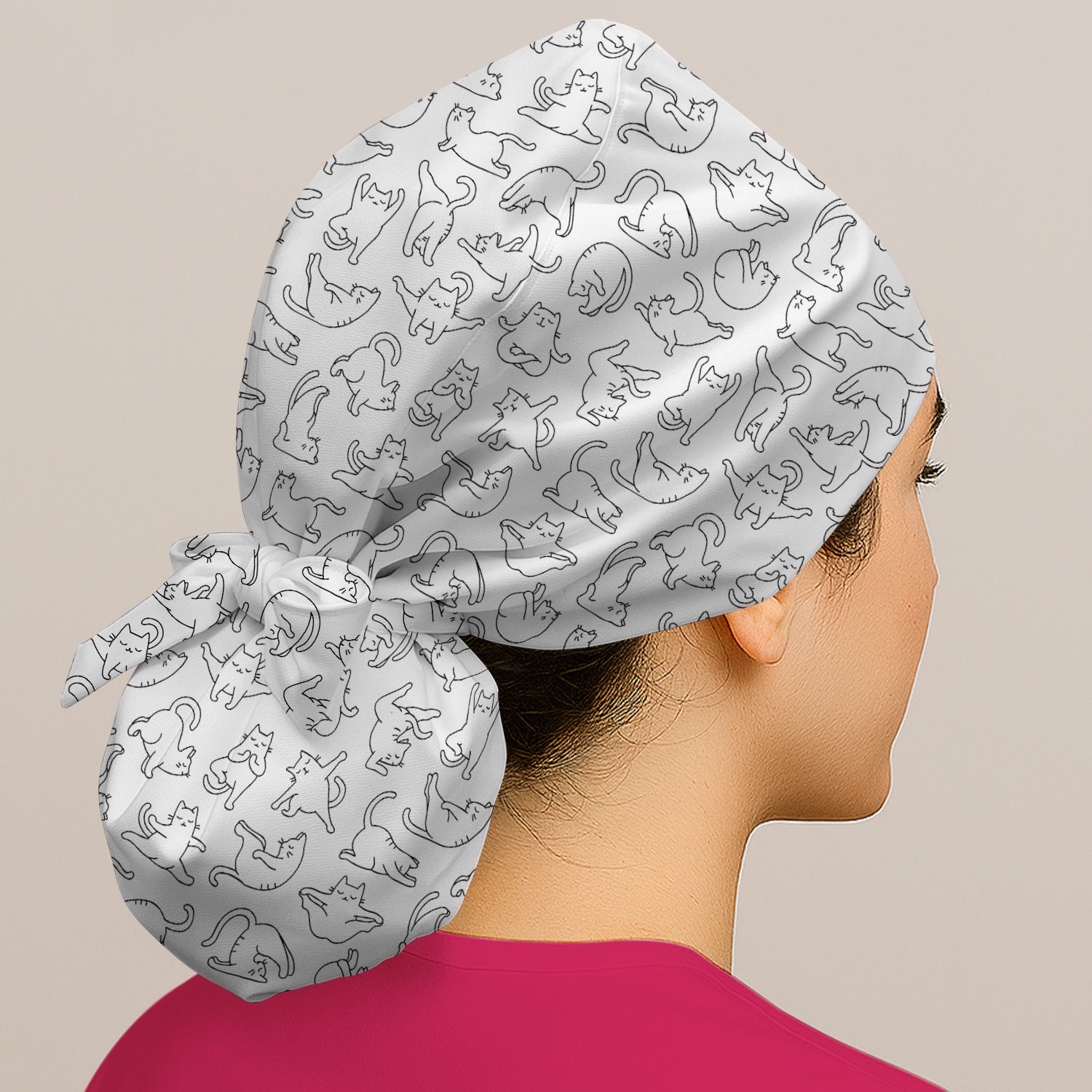 Cute Cat Outline Playing Pattern Scrub Cap, Surgical Caps for Doctors
