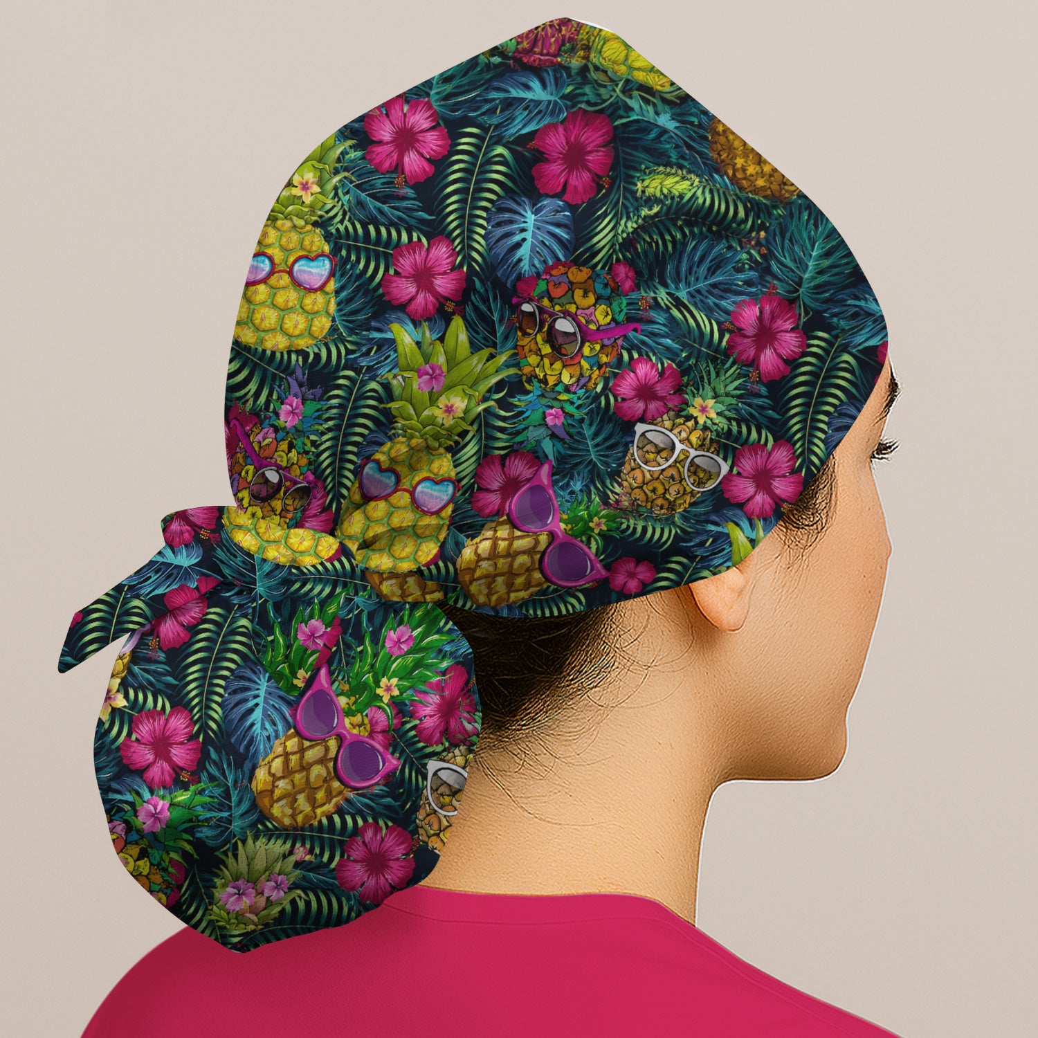 Cute Tropical Pineapple Sunglasses Pattern Scrub Cap, Surgical Caps for Doctors