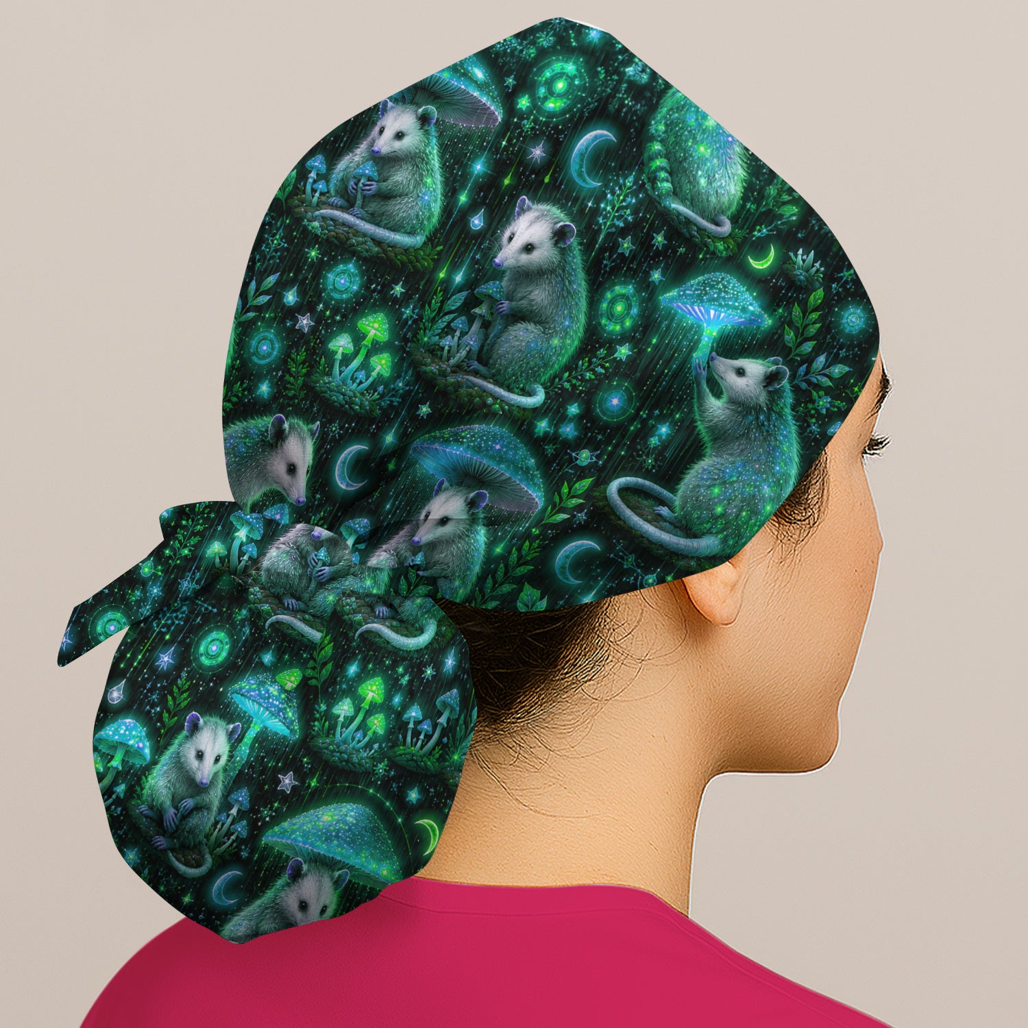 Moonlit Opossum Mushroom Pattern Scrub Cap, Surgical Caps for Doctors
