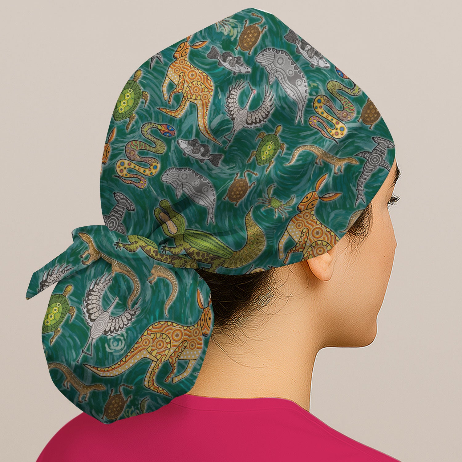 Crocodile Turtle Snake Animal Print Scrub Cap, Bouffant Surgical Caps