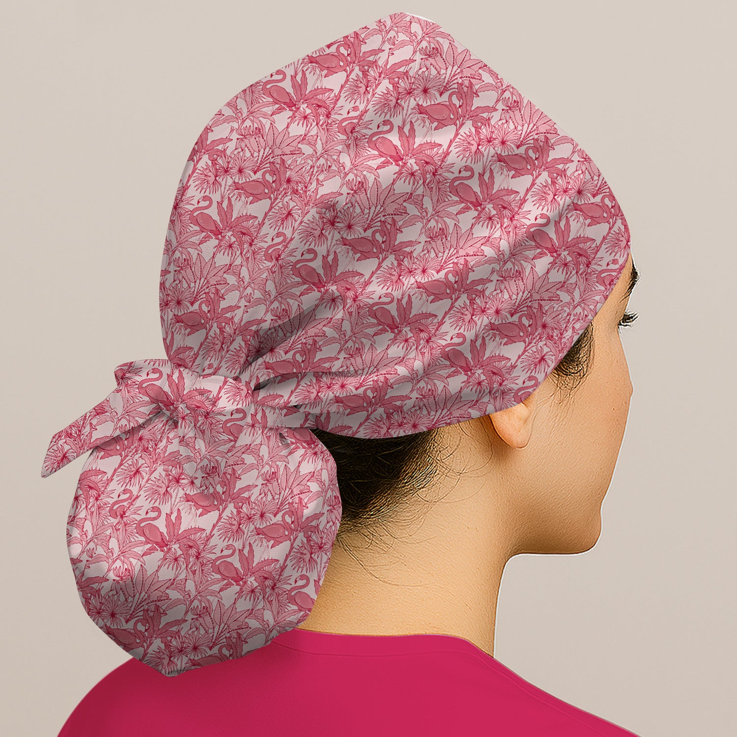 Tropical Flamingo Palm Leaves Pattern Scrub Cap, Surgical Caps for Doctors