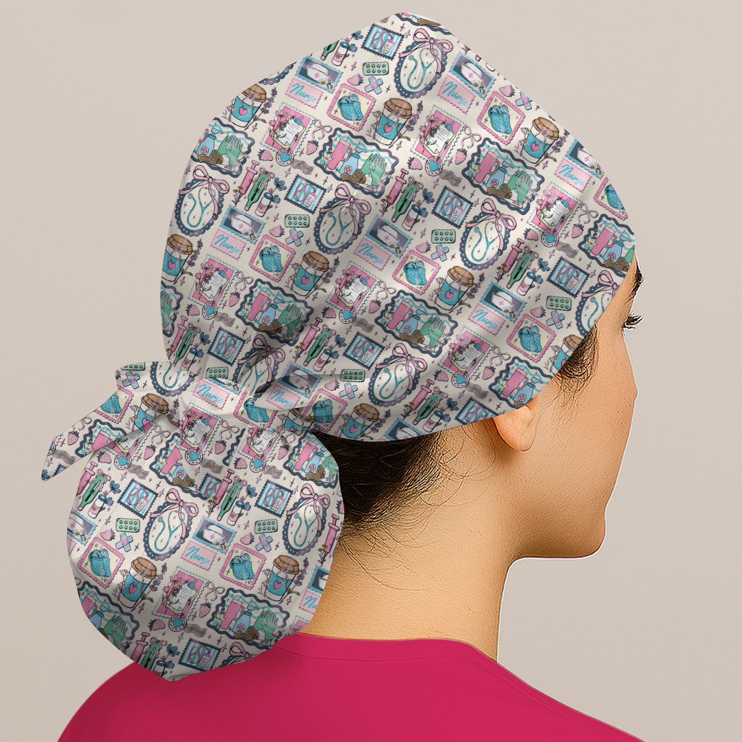 Medical Tools Stethoscope Syringe Frame Scrub Cap, Surgical Caps for Doctors