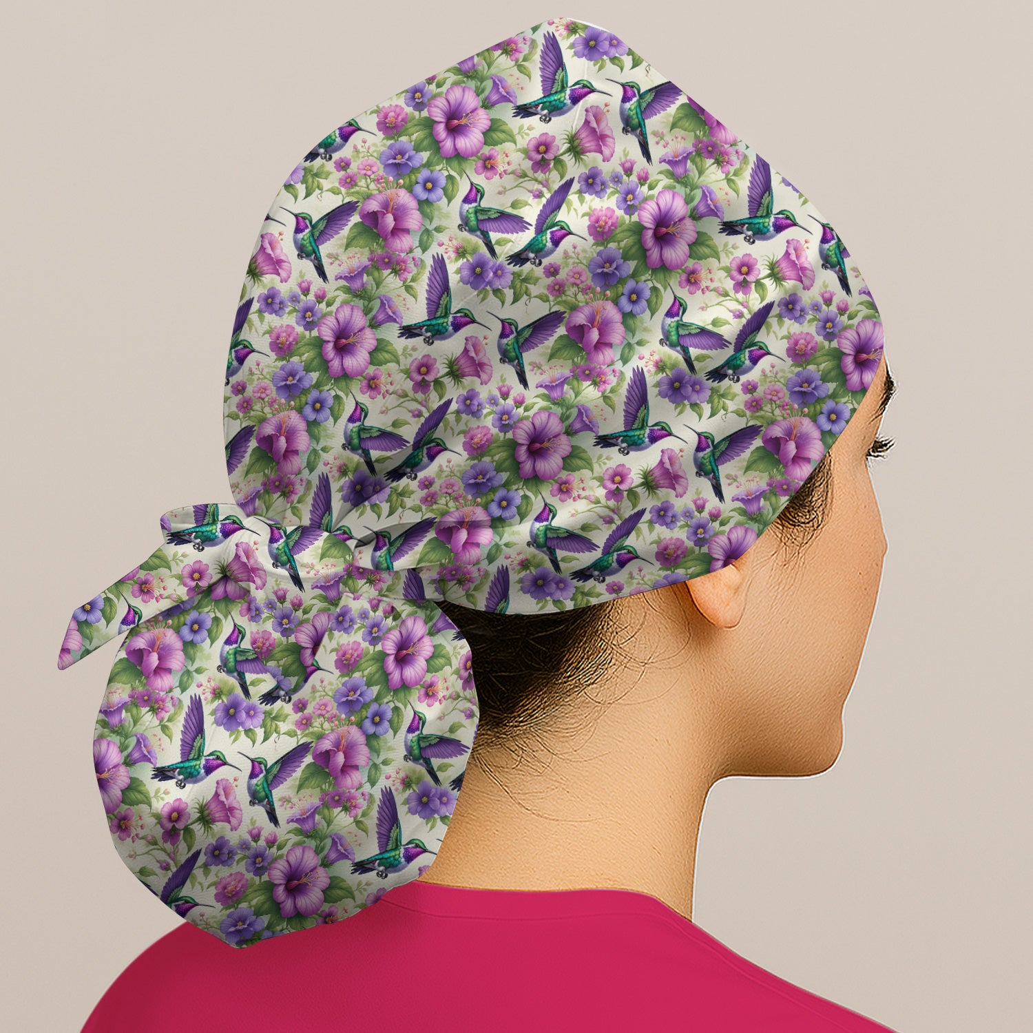 Purple Hummingbird Hibiscus Floral Pattern Scrub Cap, Surgical Caps for Doctors