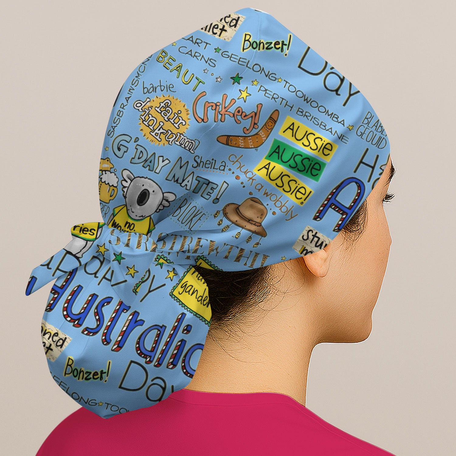 Cute Cartoon Koala Australia Pattern Medical Cap, Breathable Fabrics Caps Uniform