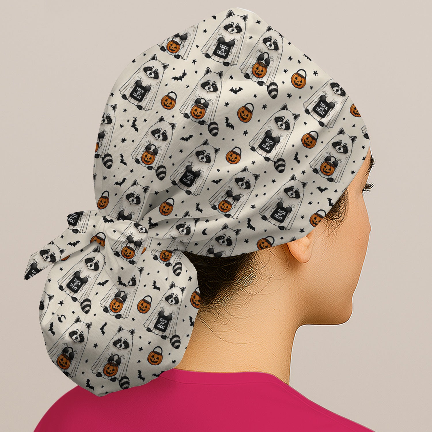Cute Halloween Ghost Raccoon Scrub Cap, Surgical Caps for Doctors