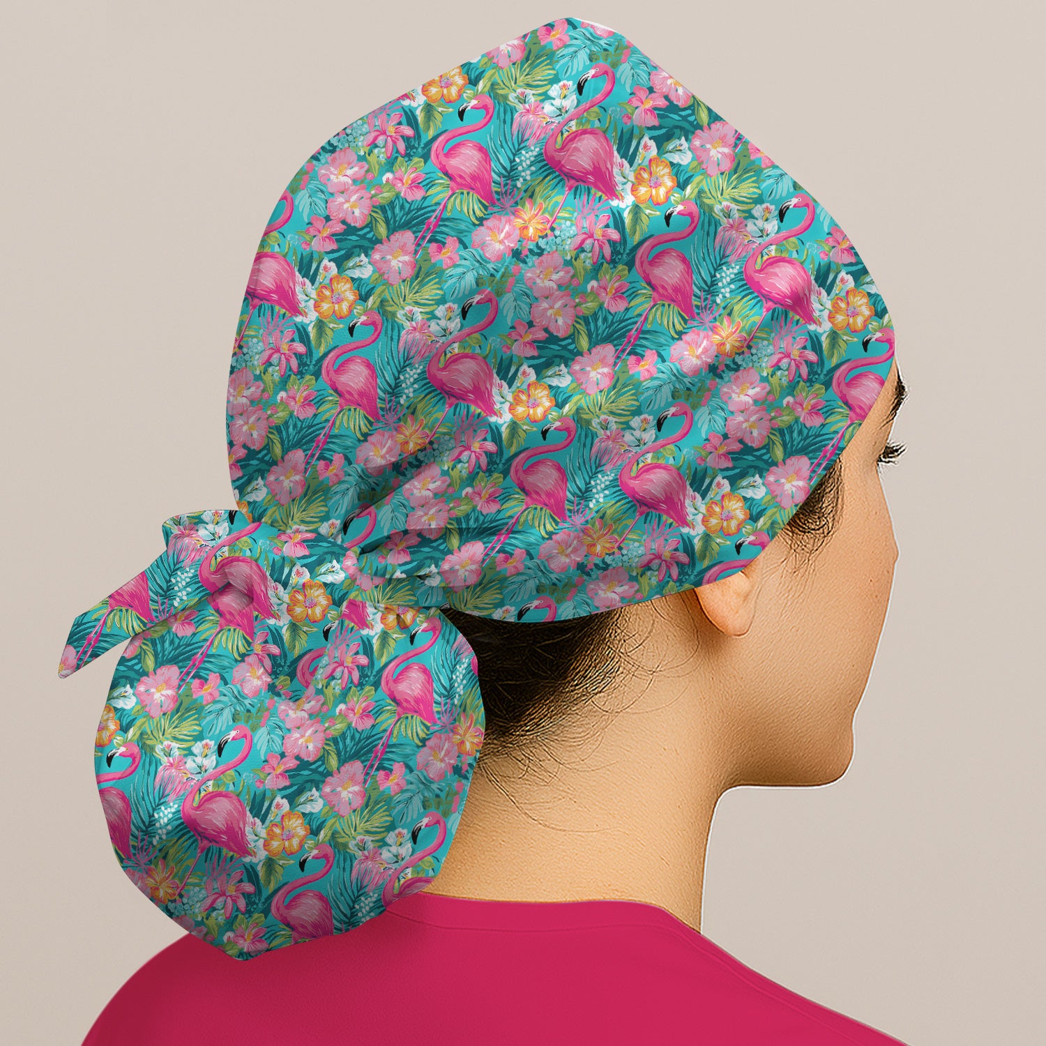Tropical Flamingo Floral Pattern Scrub Cap, Surgical Caps for Doctors