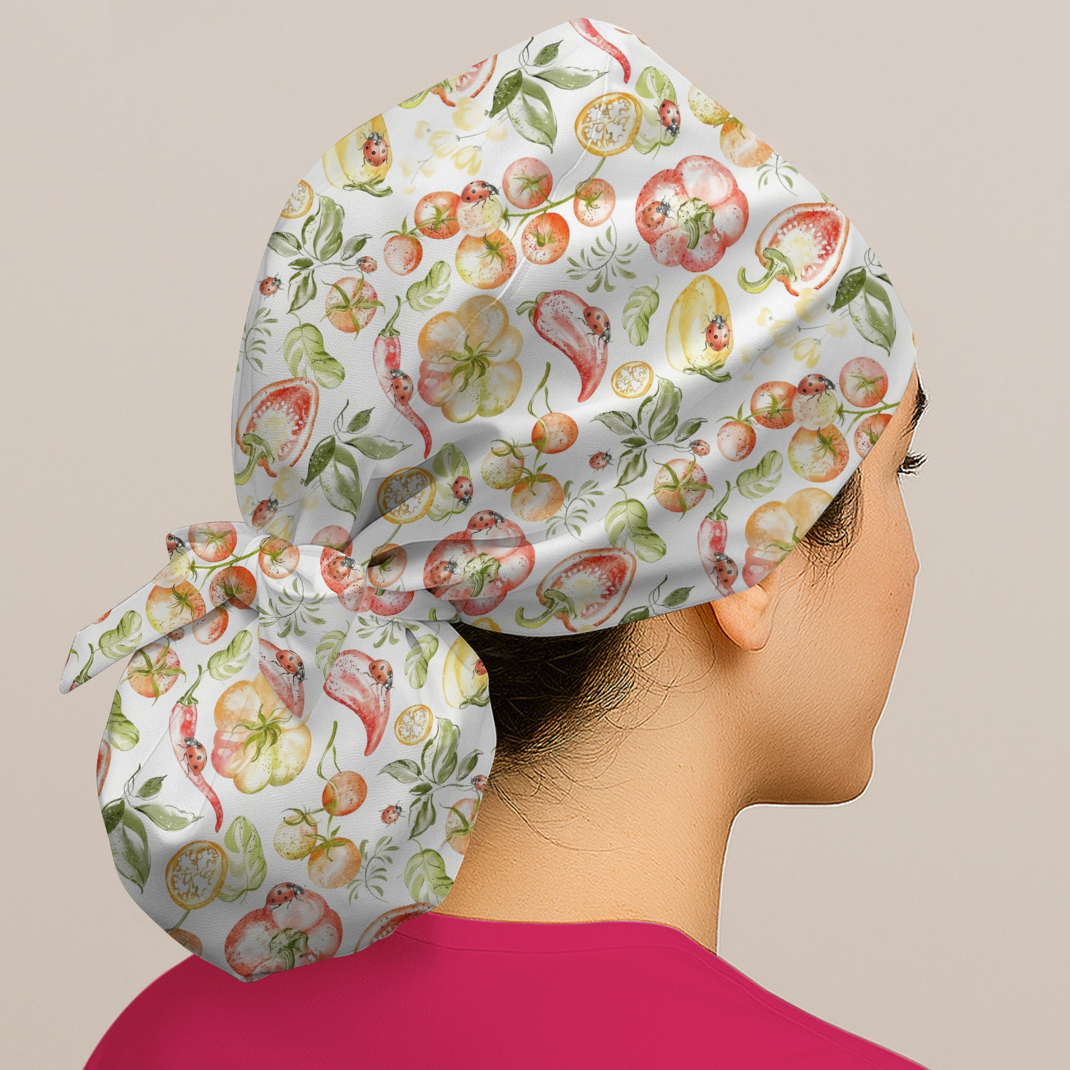 Cute Watercolor Veggie Ladybug Pattern Scrub Cap, Surgical Caps for Doctors