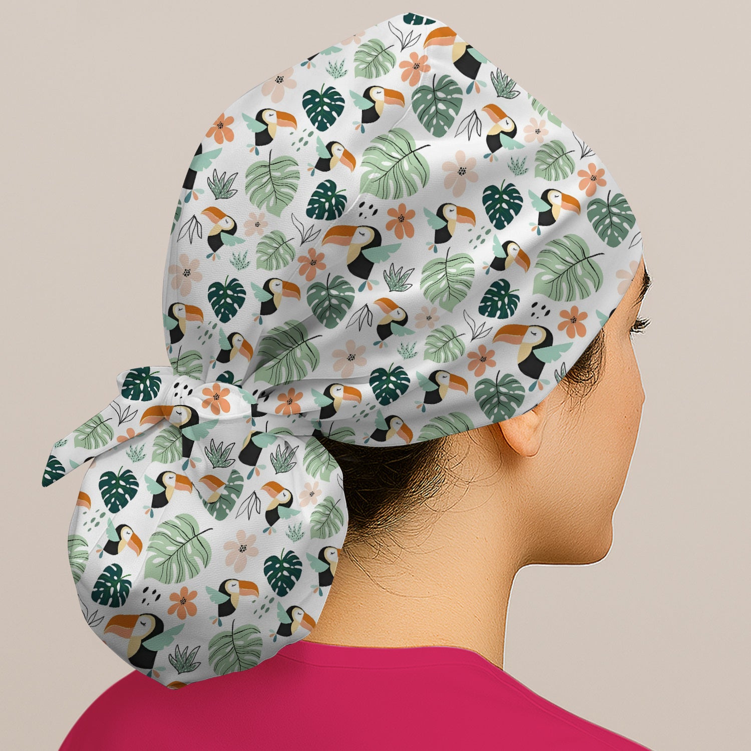 Tropical Toucan Leaf Floral Pattern Scrub Cap, Surgical Caps for Doctors