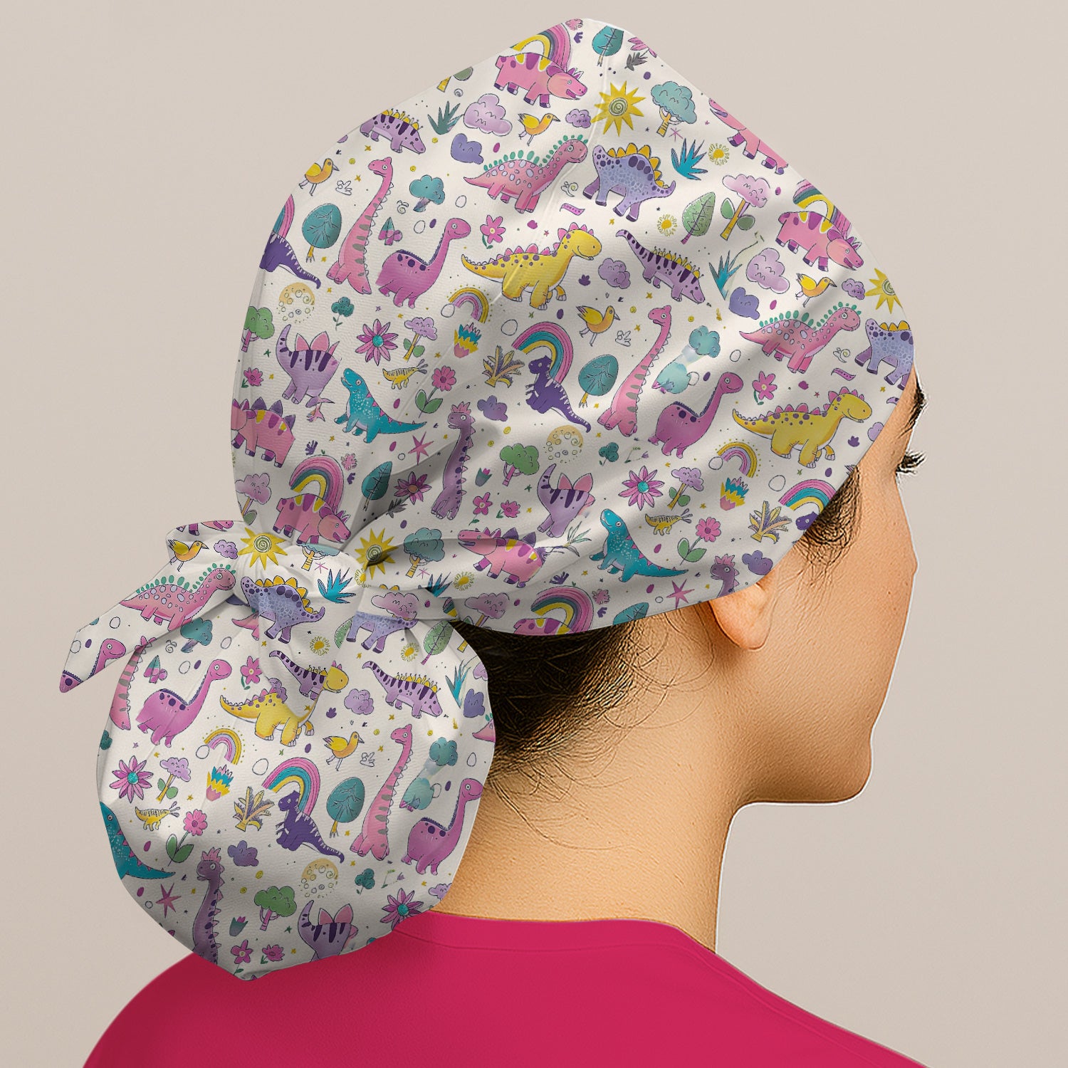 Cute Dinosaur Rainbow Pattern Scrub Cap, Surgical Caps for Doctors