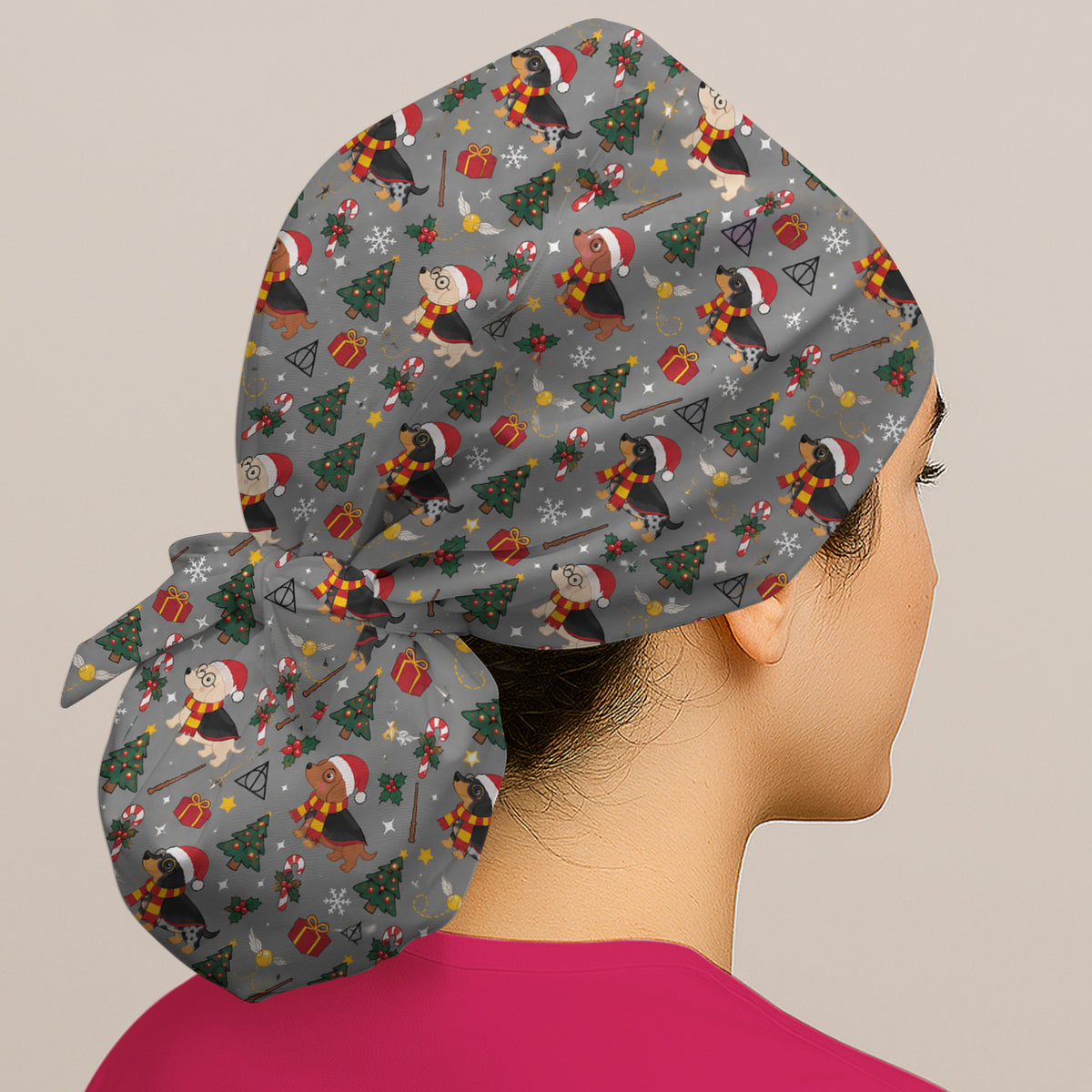 Christmas Wizard Dachshunds Pattern Scrub Cap, Surgical Caps for Doctors