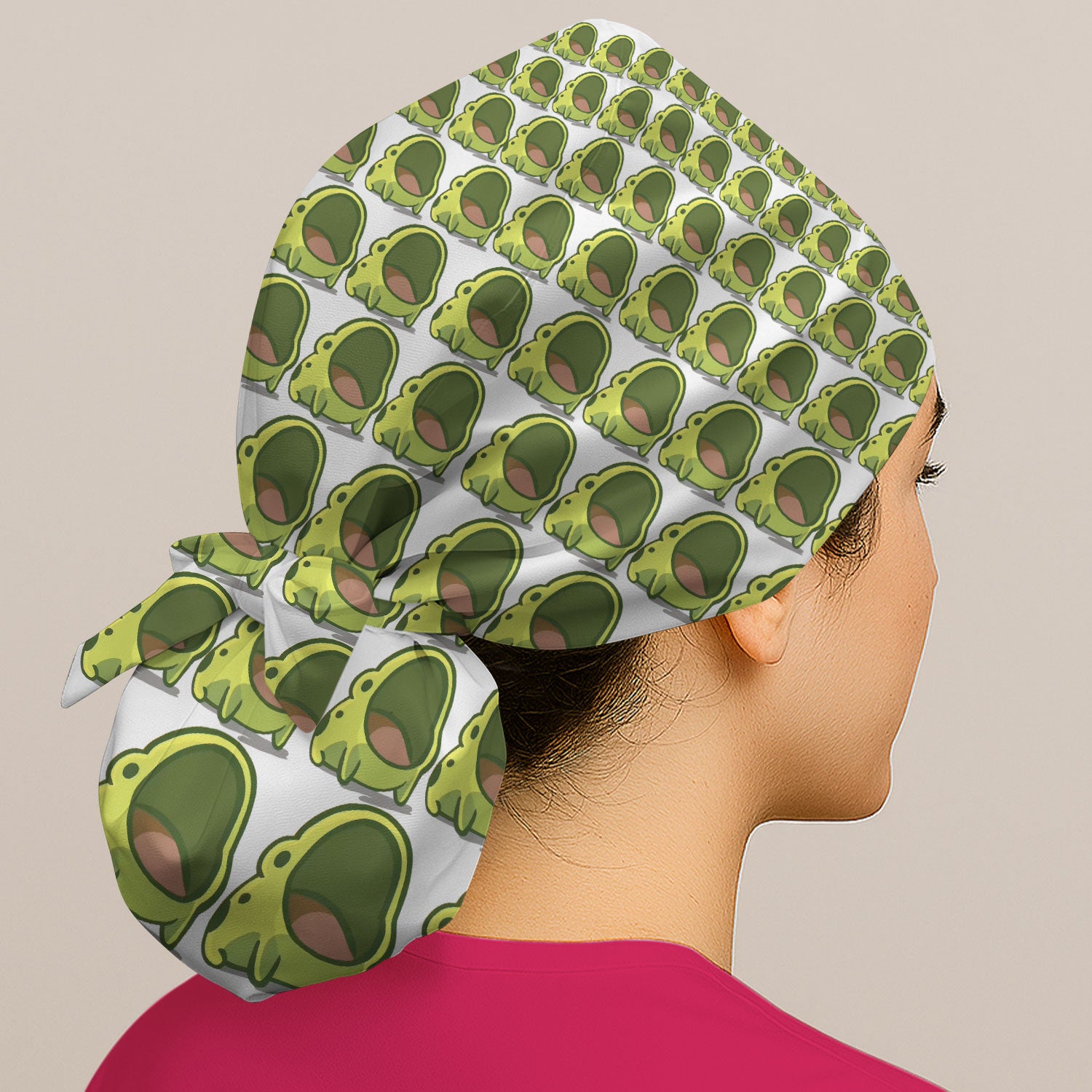Cute Green Frog Cartoon Pattern Cap, Breathable Fabrics Caps Uniform
