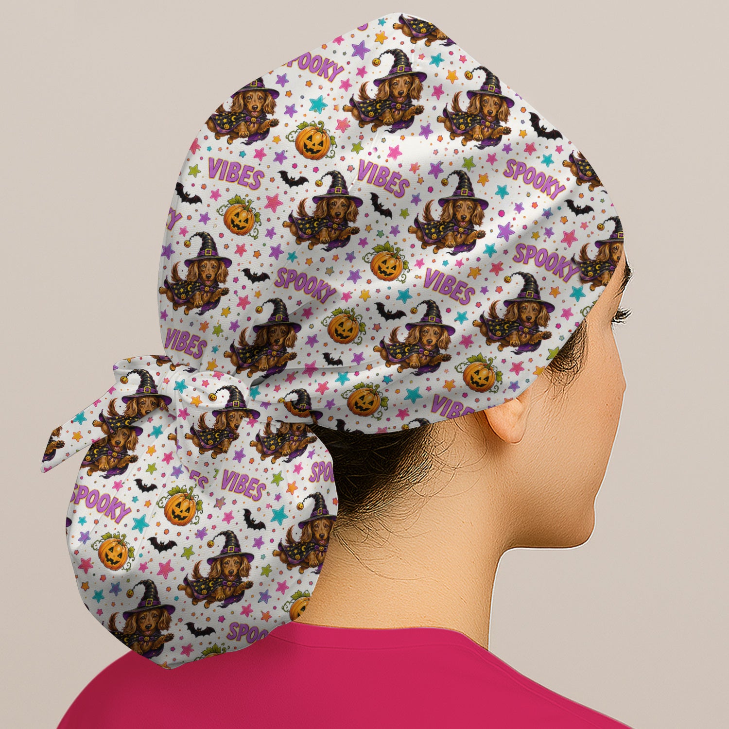 Spooky Dachshund Vibes Print Scrub Cap, Surgical Caps for Doctors