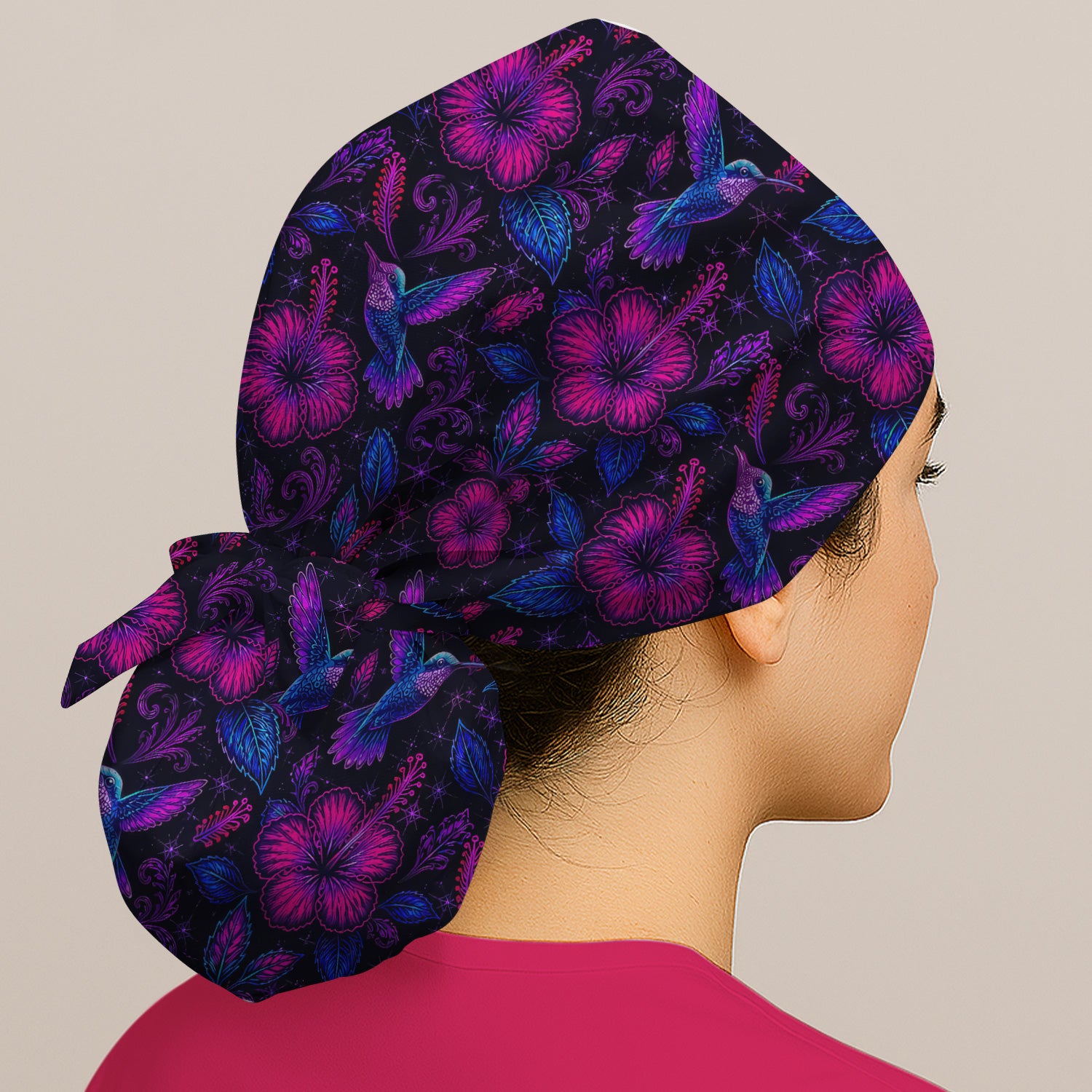 Tropical Hummingbird Hibiscus Floral Pattern Scrub Cap, Surgical Caps for Doctors
