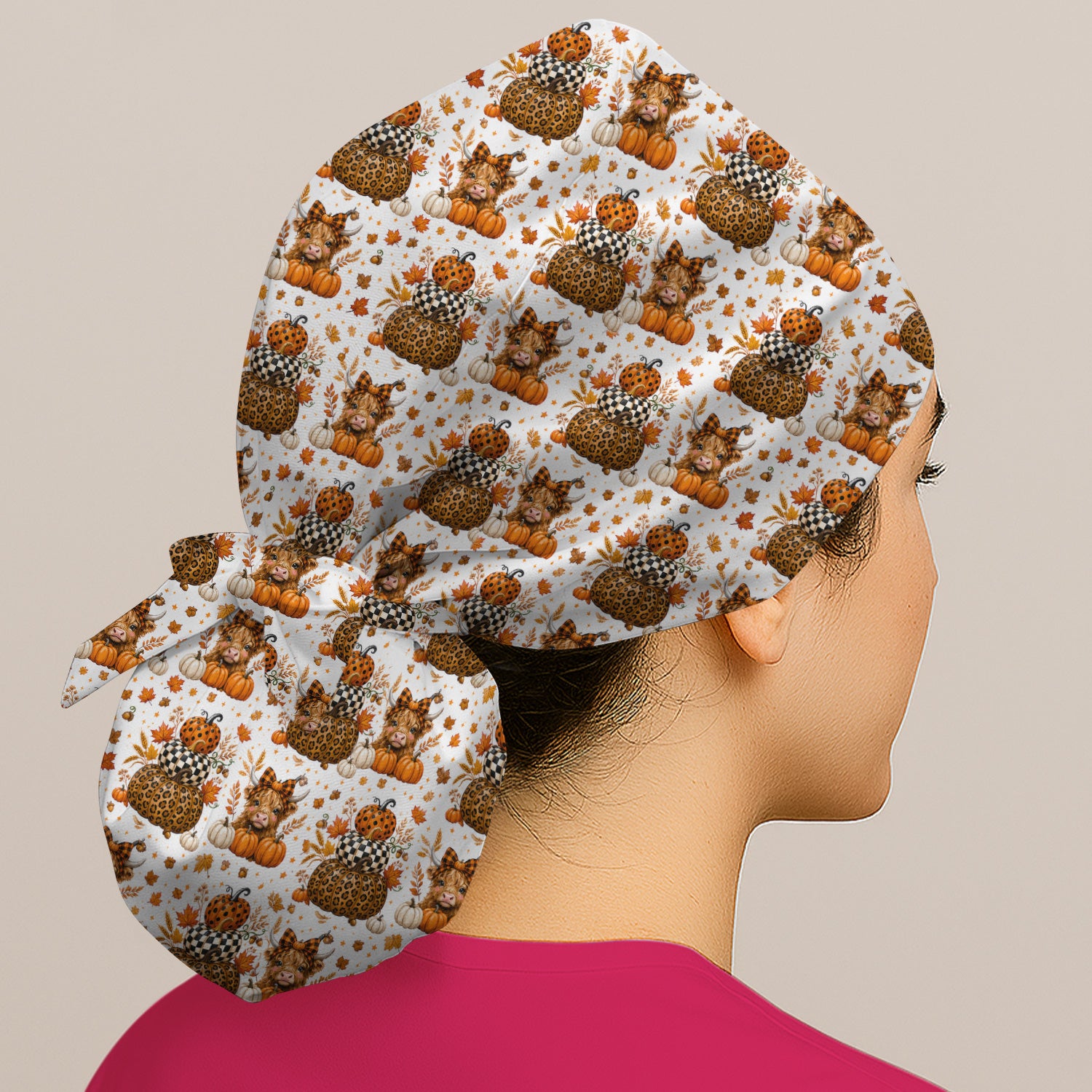 Fall Highland Cow Pattern Scrub Cap, Surgical Caps for Doctors