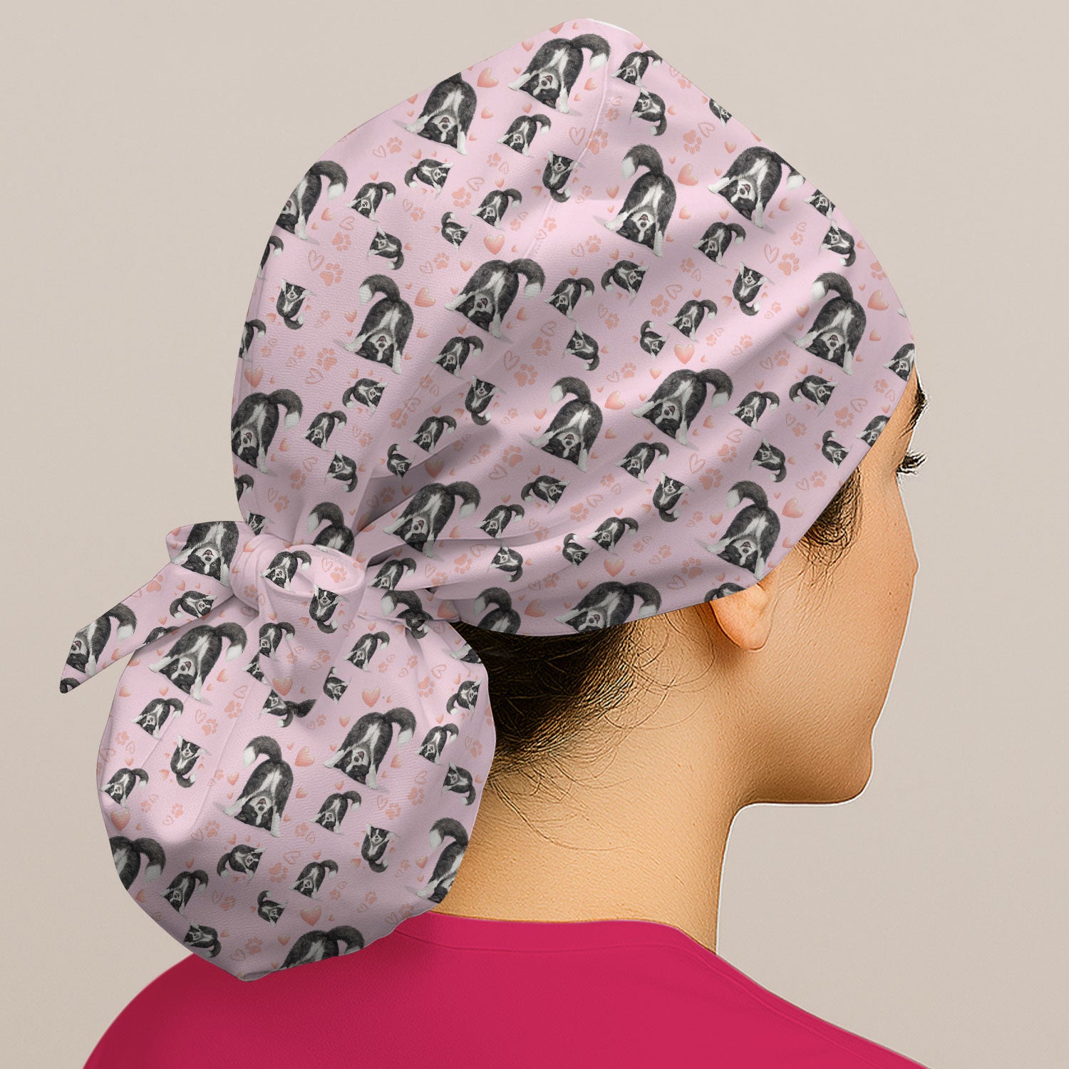 Cute Puppy Heart Medical Pattern Cap, Bouffant Scrub Caps for Women